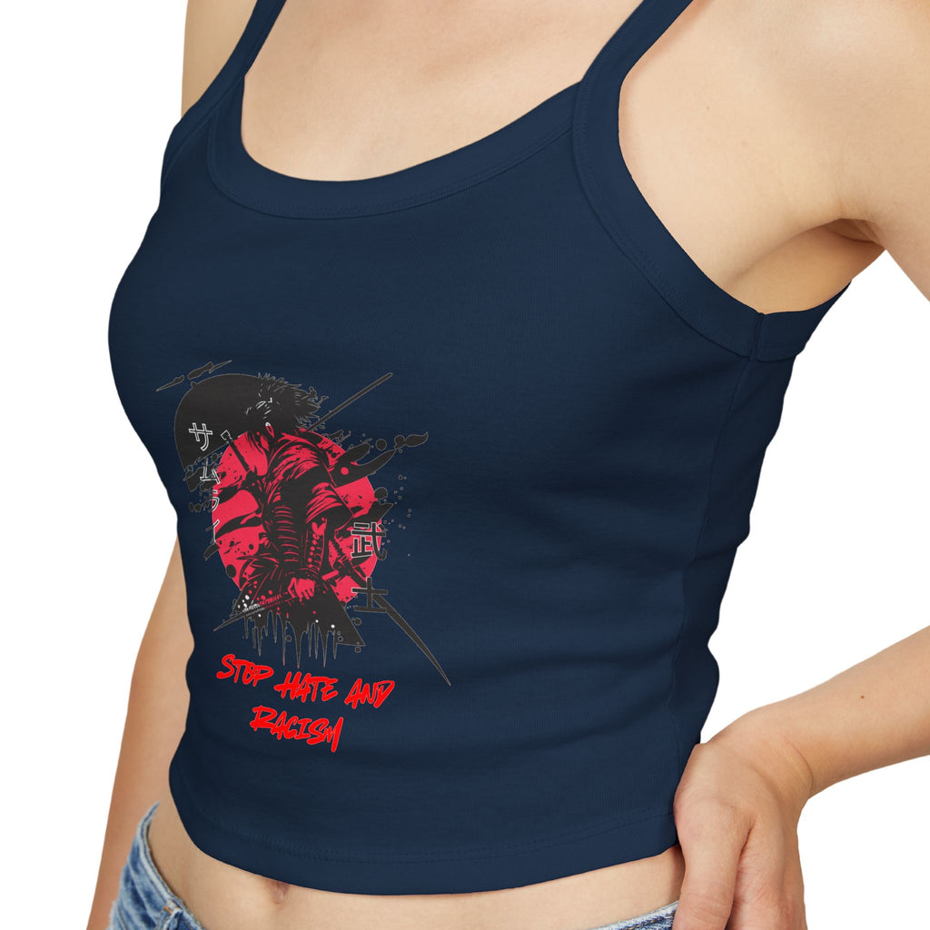 Spaghetti Tank Top – Grunge Red Rose Graphic "Stop Wishing Start"
