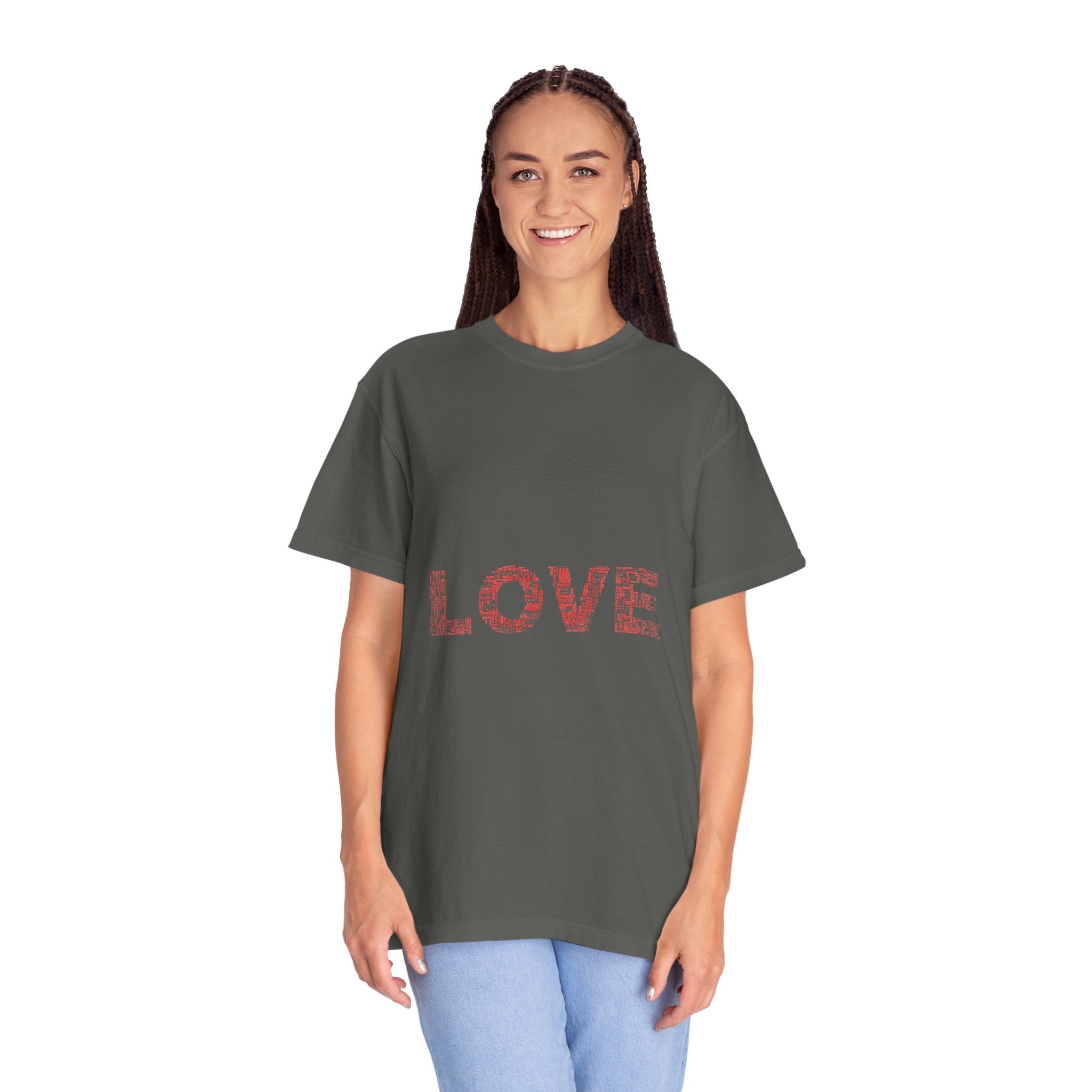 LOVE Graphic T-Shirt — Pink Floral Text Tee for Valentine’s Day & Everyday
