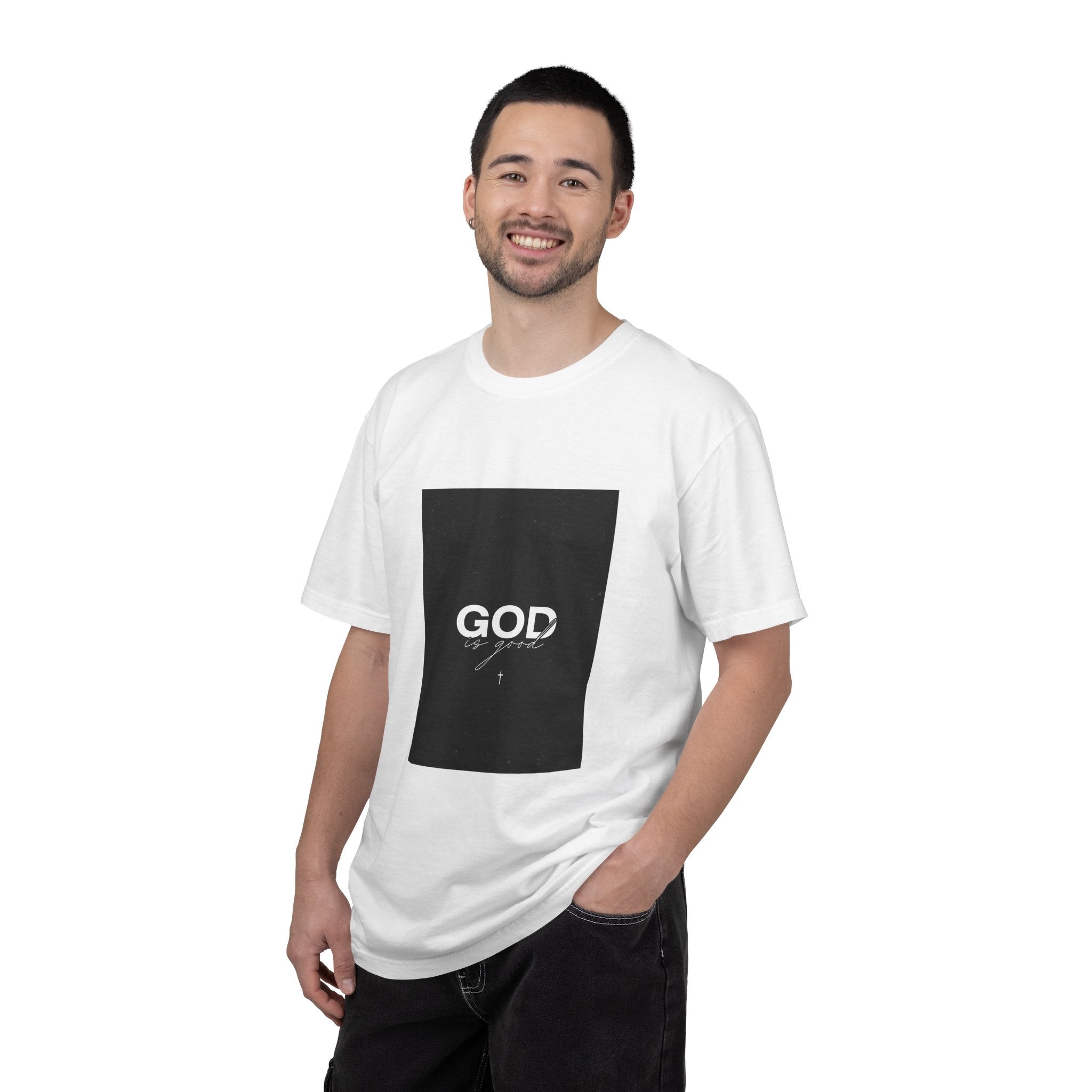 God Typography T-Shirt — Minimal Black Square Graphic Tee