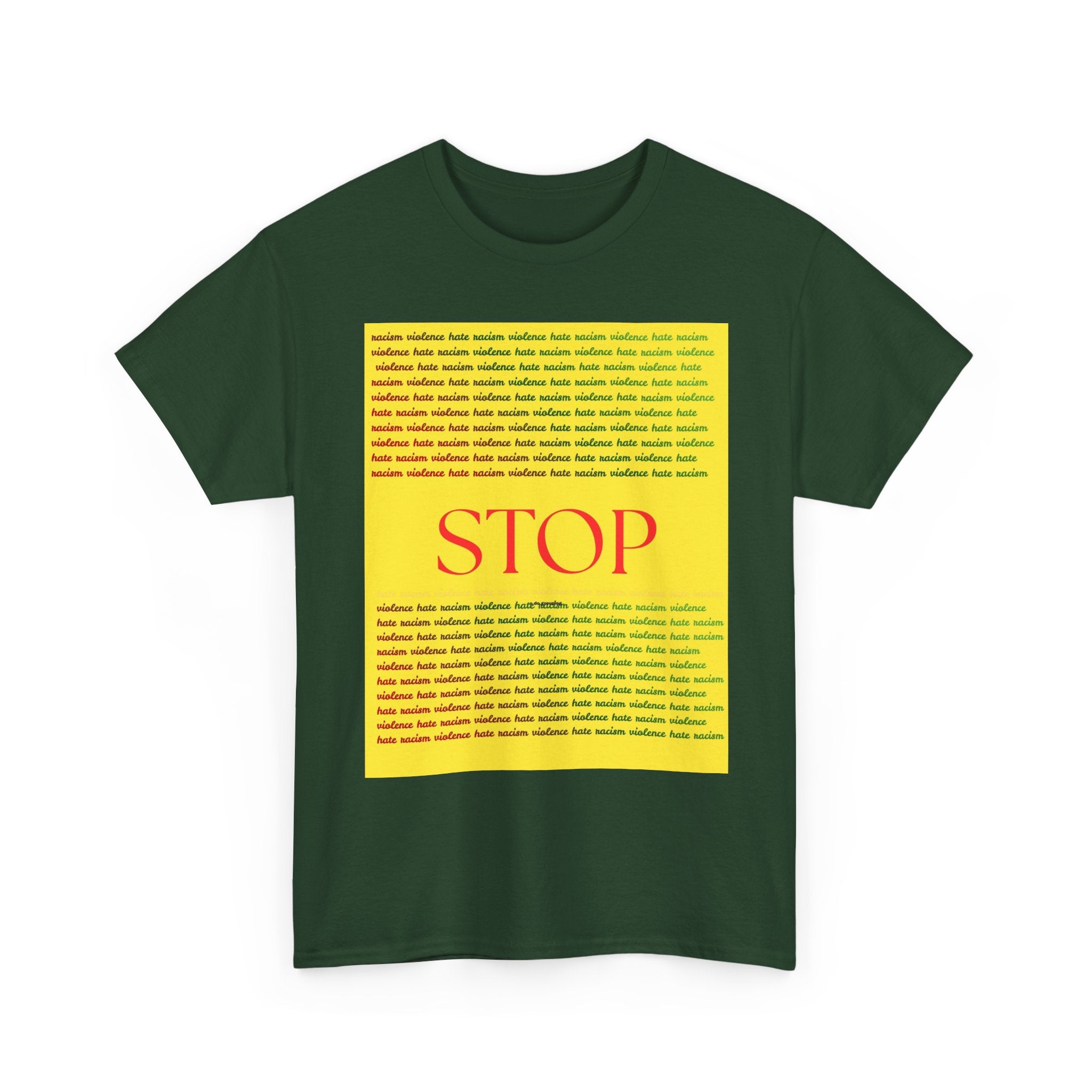 STOP Graphic Tee — Bold Yellow Text Block Protest T-Shirt