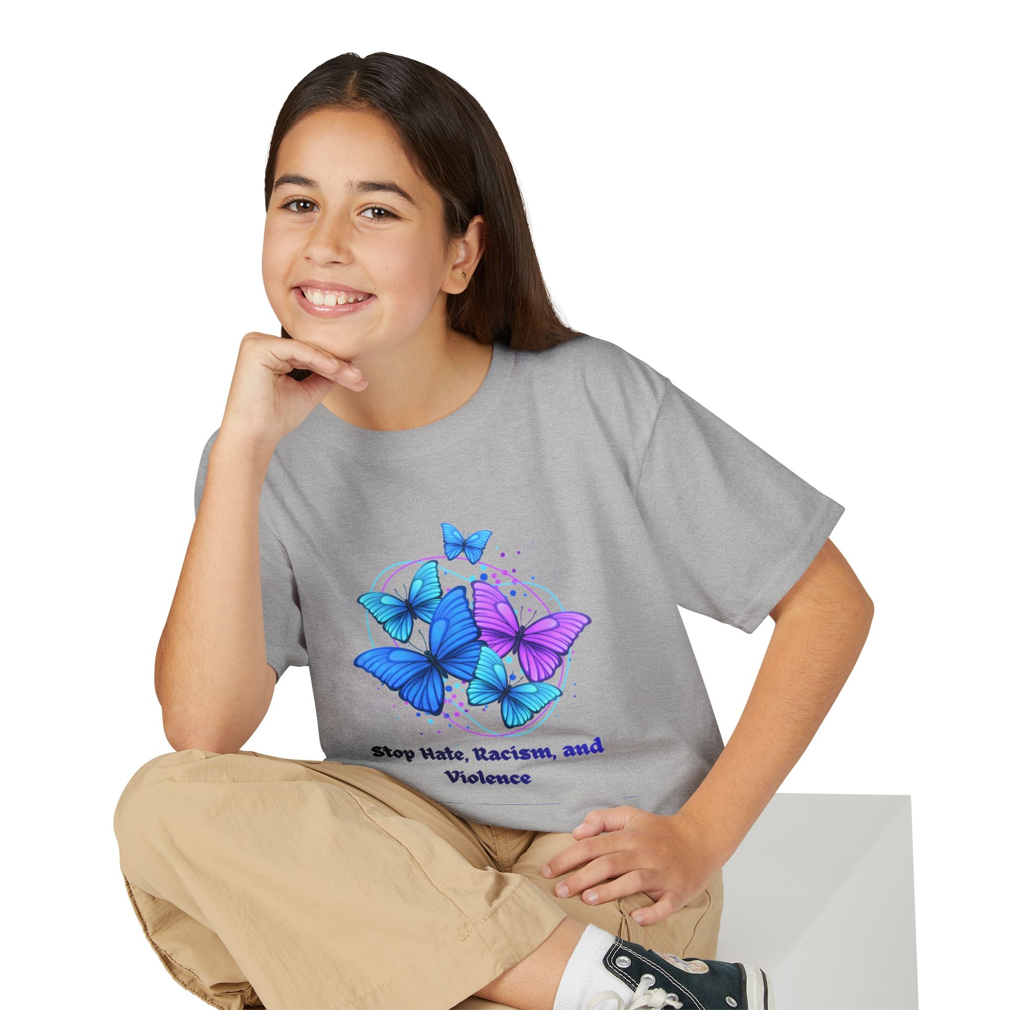 Youth Butterfly Awareness T-Shirt — "Stop Hate, Harassment, and Violence"