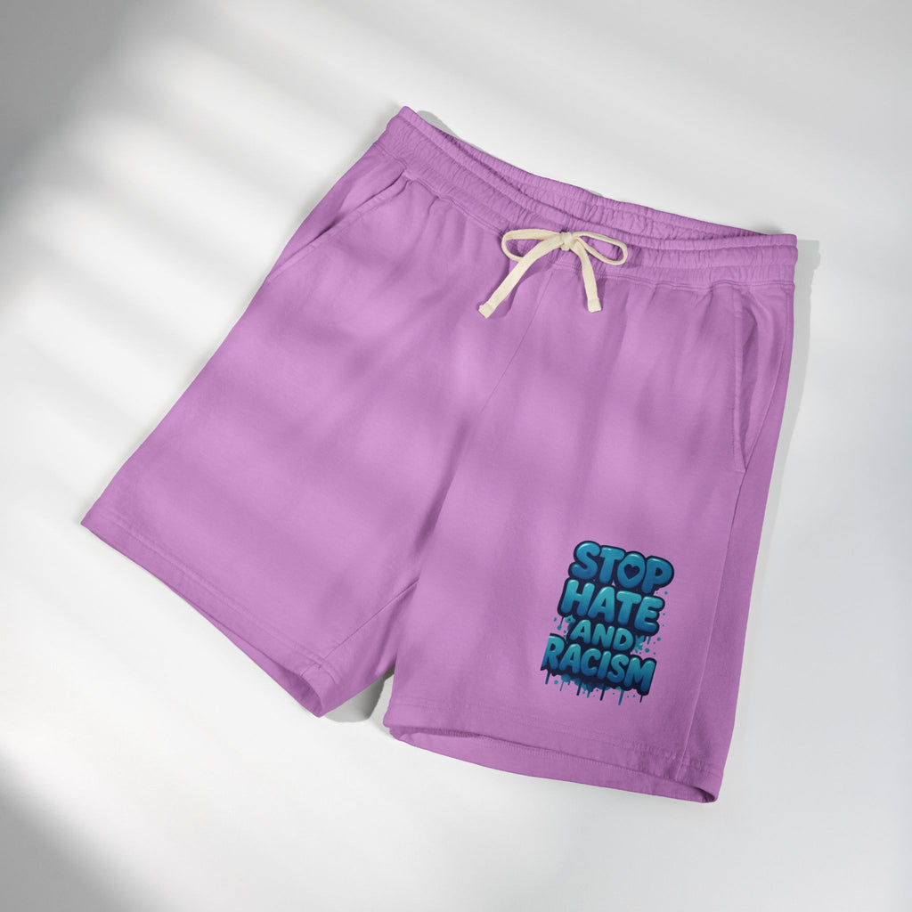 Stop Hate and Racism Fleece Sweat Shorts — Garment-Dyed Lightweight Lounge Shorts