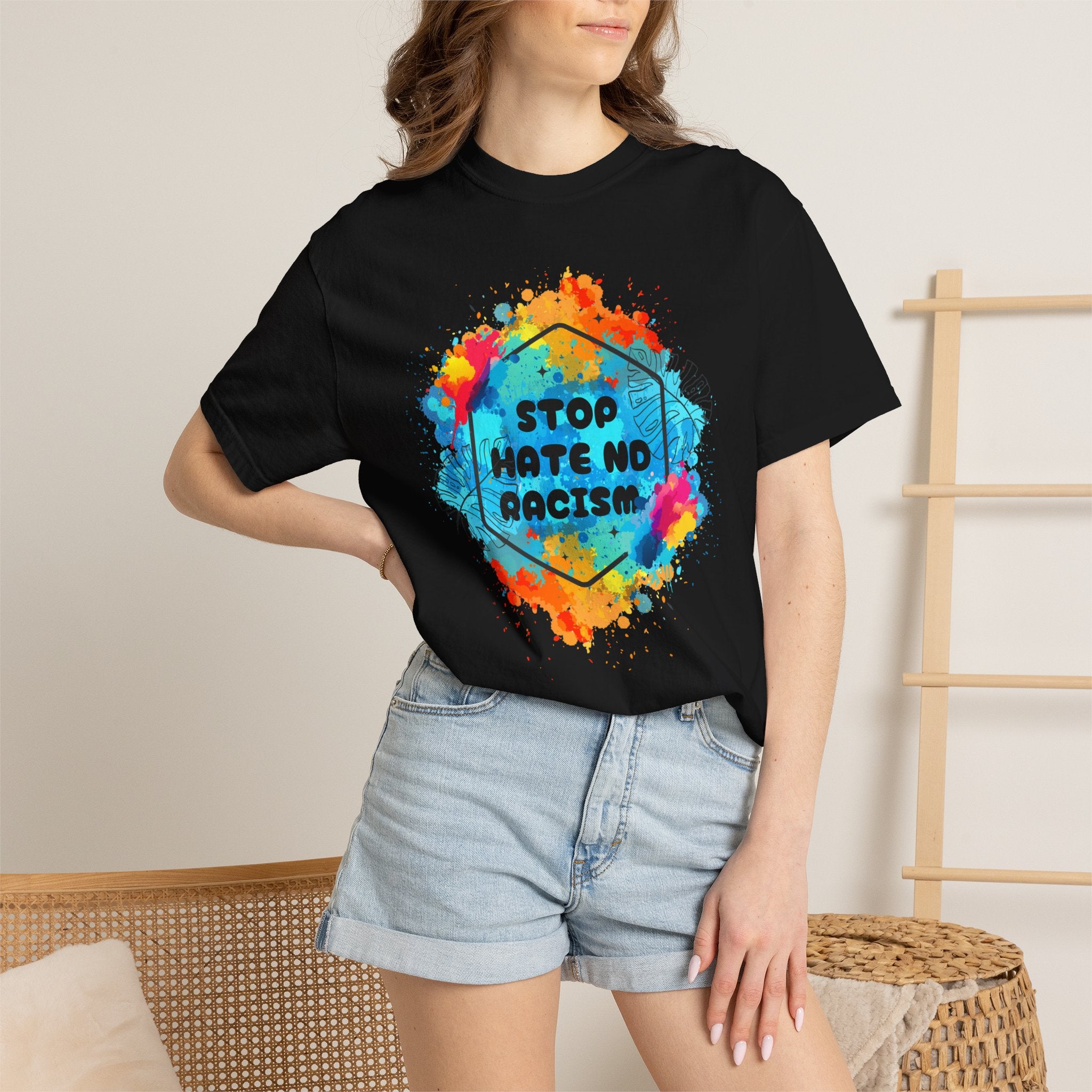 Stop Hate No Racism T-Shirt — Colorful Anti-Racism Statement Tee