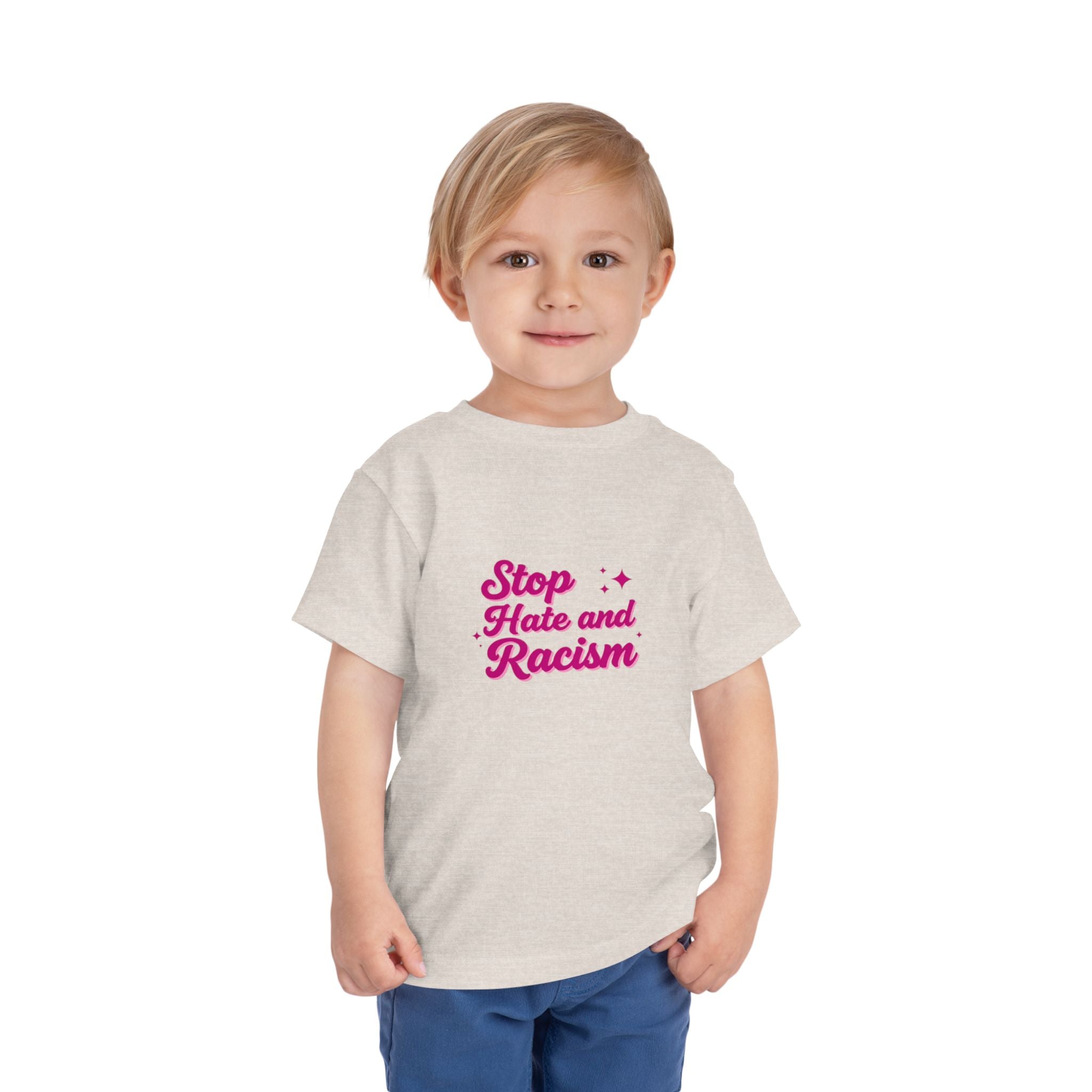 Toddler Tee "Stop Hate and Racism" — Pink Social Justice Kids Shirt