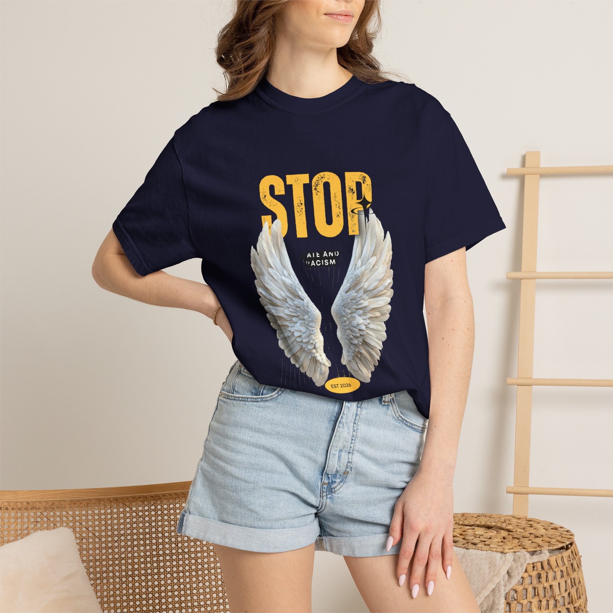 Angel Wings "STOP" Graphic T‑Shirt