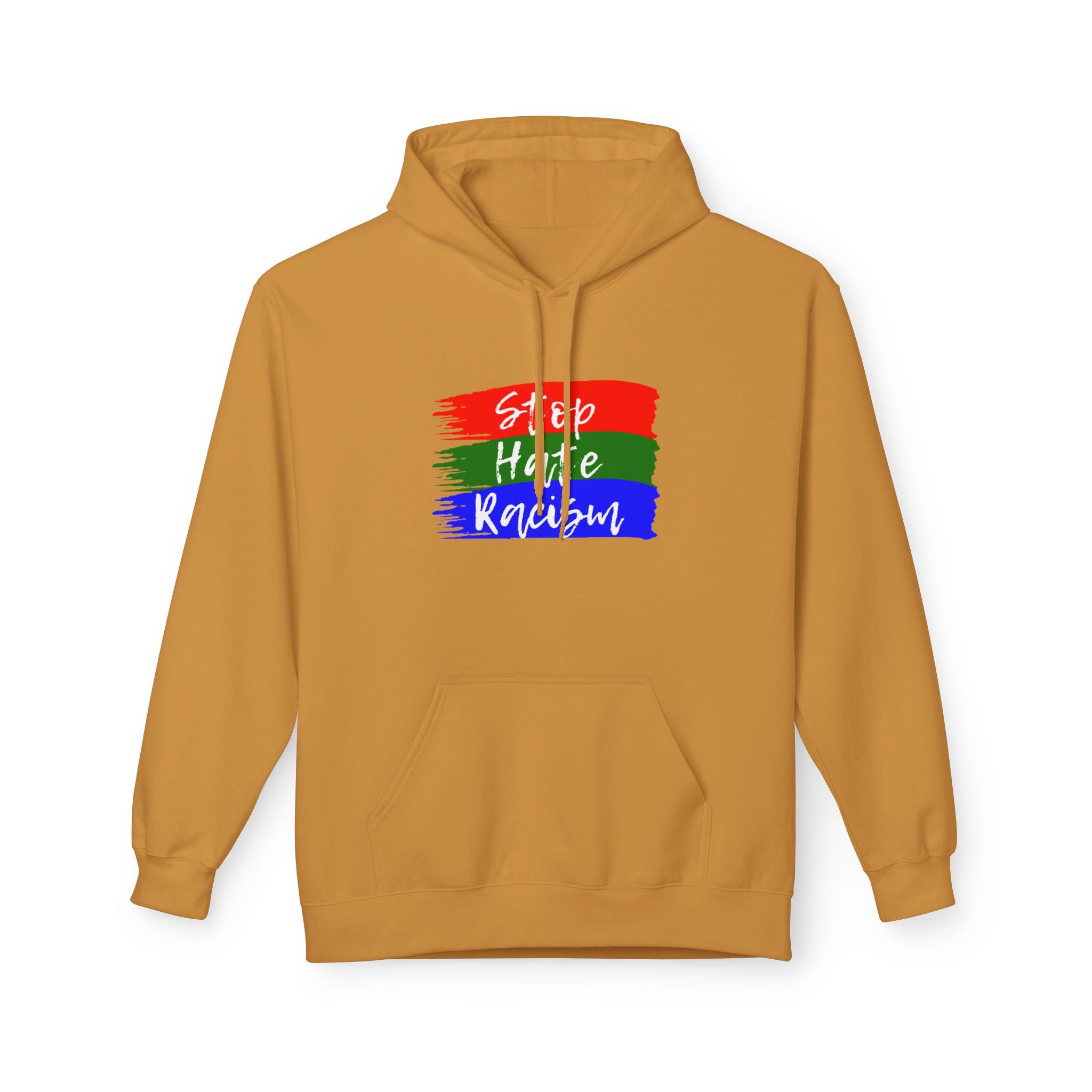 Hoodie — Stop Hate Rebuild (Red-Green-Blue Brushstroke)