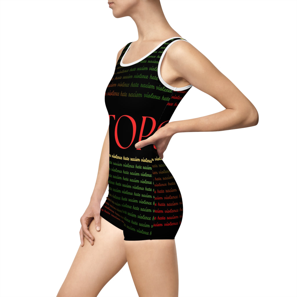 Vintage "Stop Racism" One-Piece Swimsuit — Retro Activist Bathing Suit