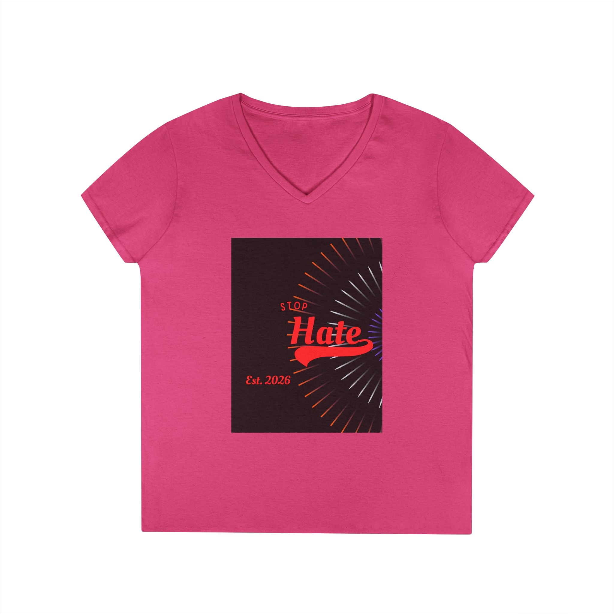 Ladies' V-Neck T-Shirt — Retro "Hate" Graphic Tee (Established 2023)