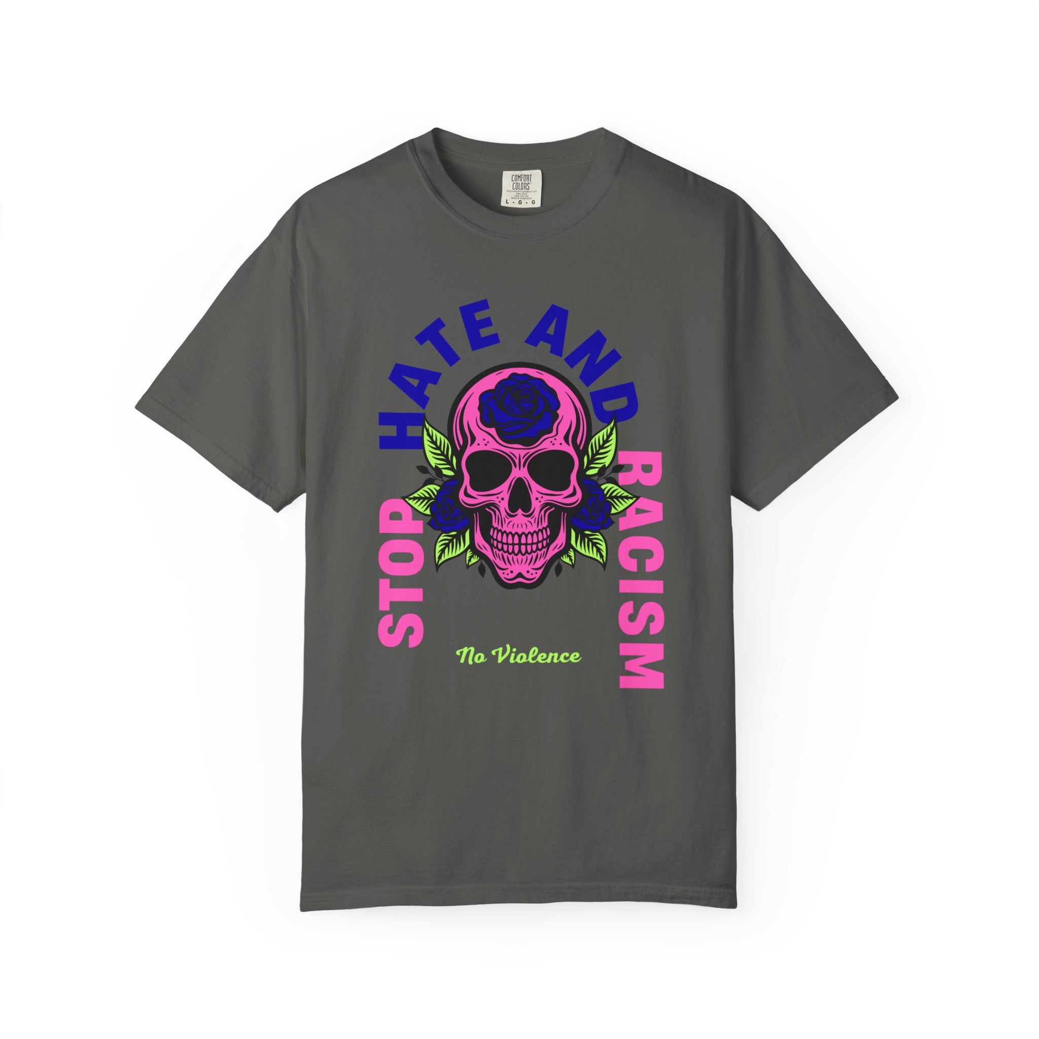 Stop Hate and Racism Skull T-Shirt — Anti-Racism Statement Tee