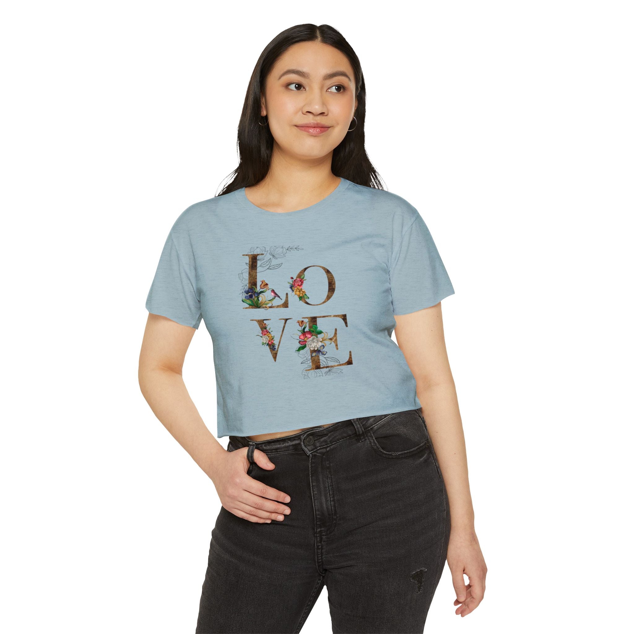 LOVE Floral Crop Top — Women's Festival Graphic Tee