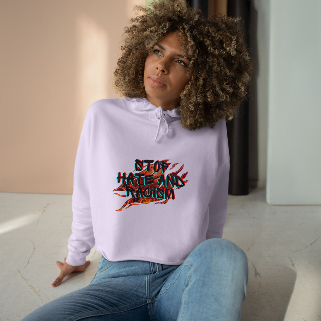 Crop Hoodie — “Stop Hating, Start Living” Flame Graphic Cropped Hoodie