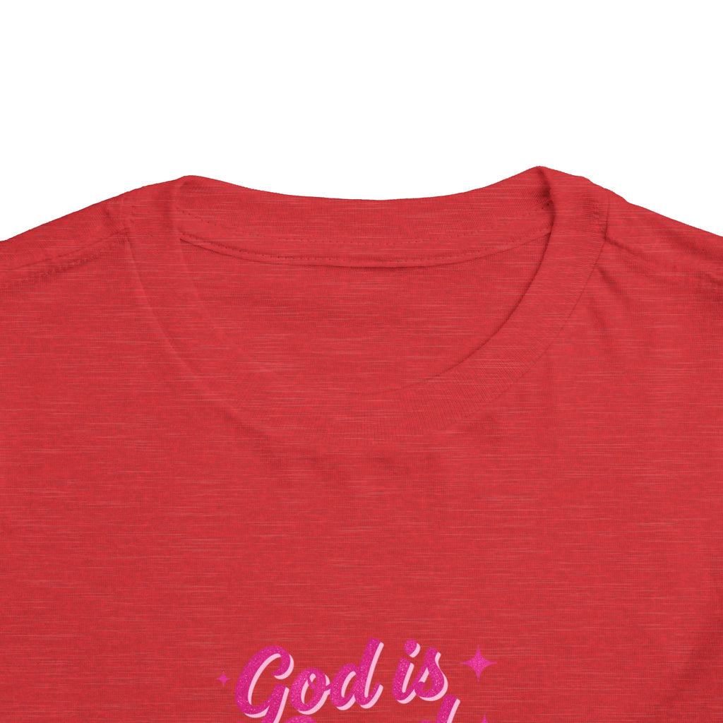 Toddler Tee – "God is Good Time" Pink Script Christian Kids Shirt