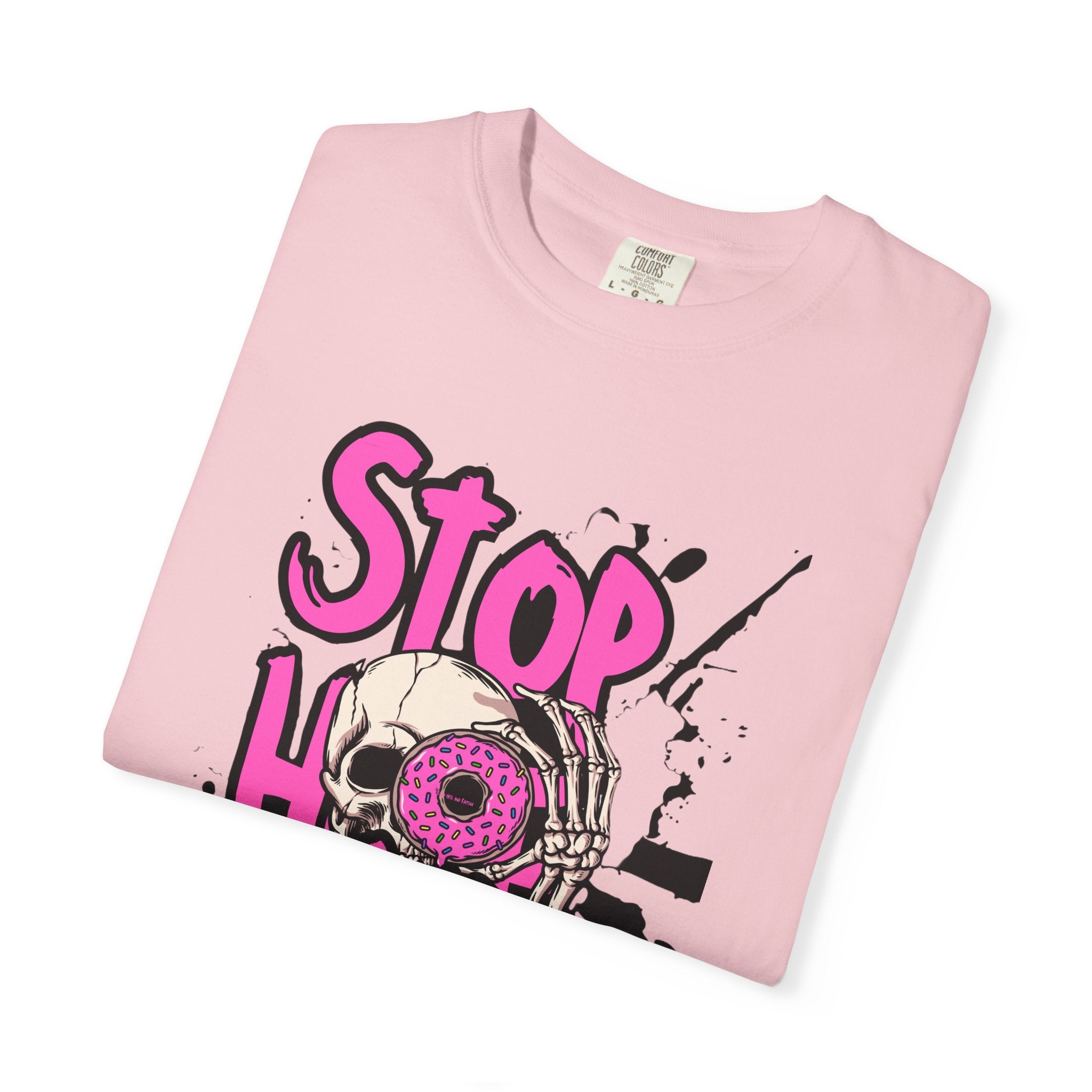 Stop H8 and Racism Graphic Tee — Anti-Racism Skull Donut Protest T-Shirt