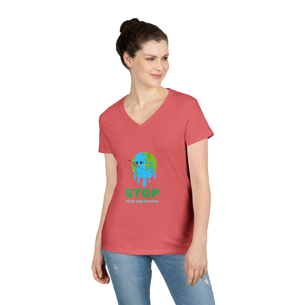 Stop Hate and Racism Eco V-Neck T-Shirt