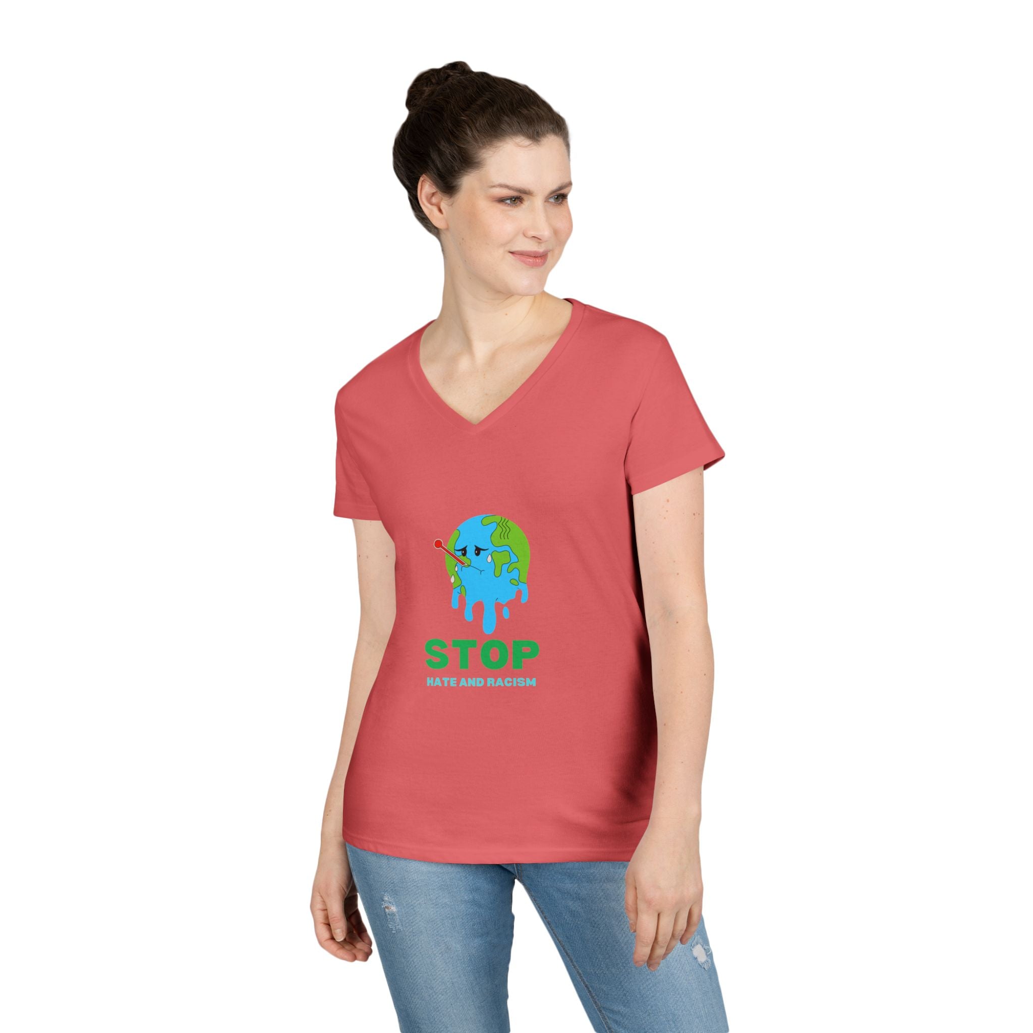 Stop Hate and Racism Eco V-Neck T-Shirt