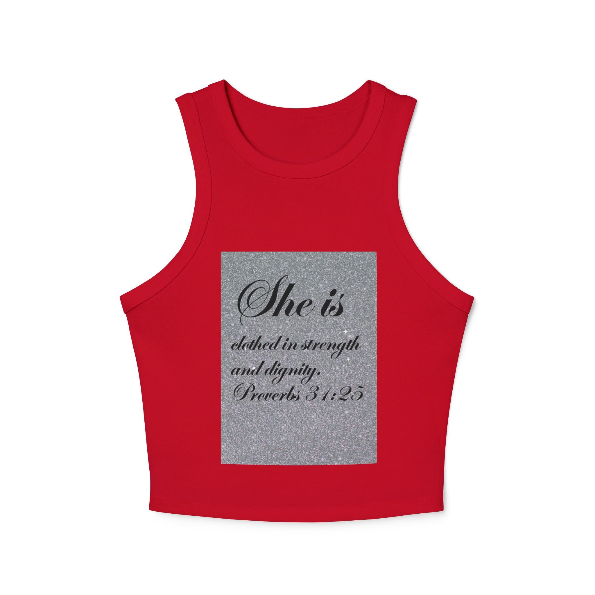 Proverbs 31:25 'She Is Clothed in Strength' Women's Ribbed Racer Tank