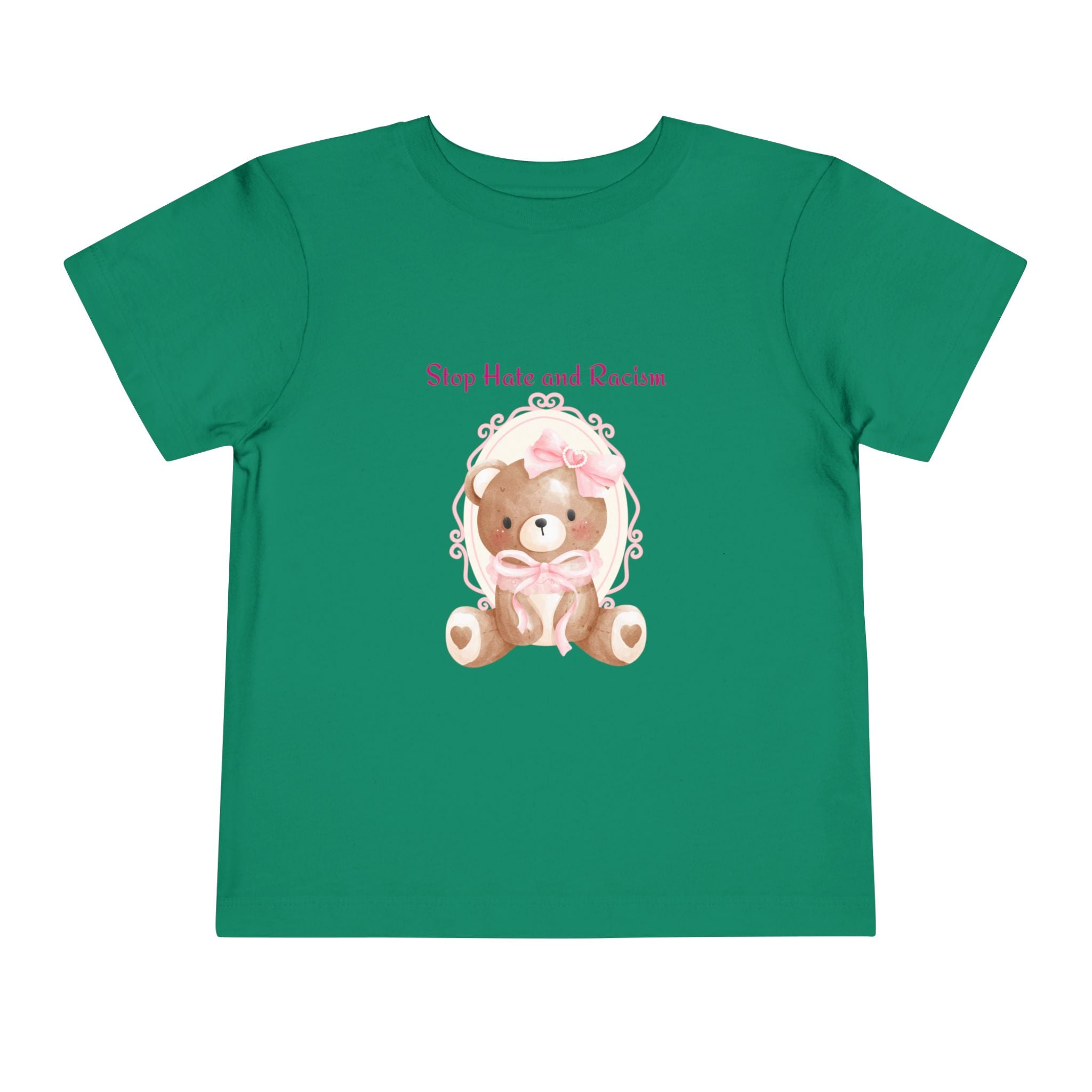 Toddler Tee – Pink Teddy "Stop Hate and Racism" Anti-Racism Kids Shirt