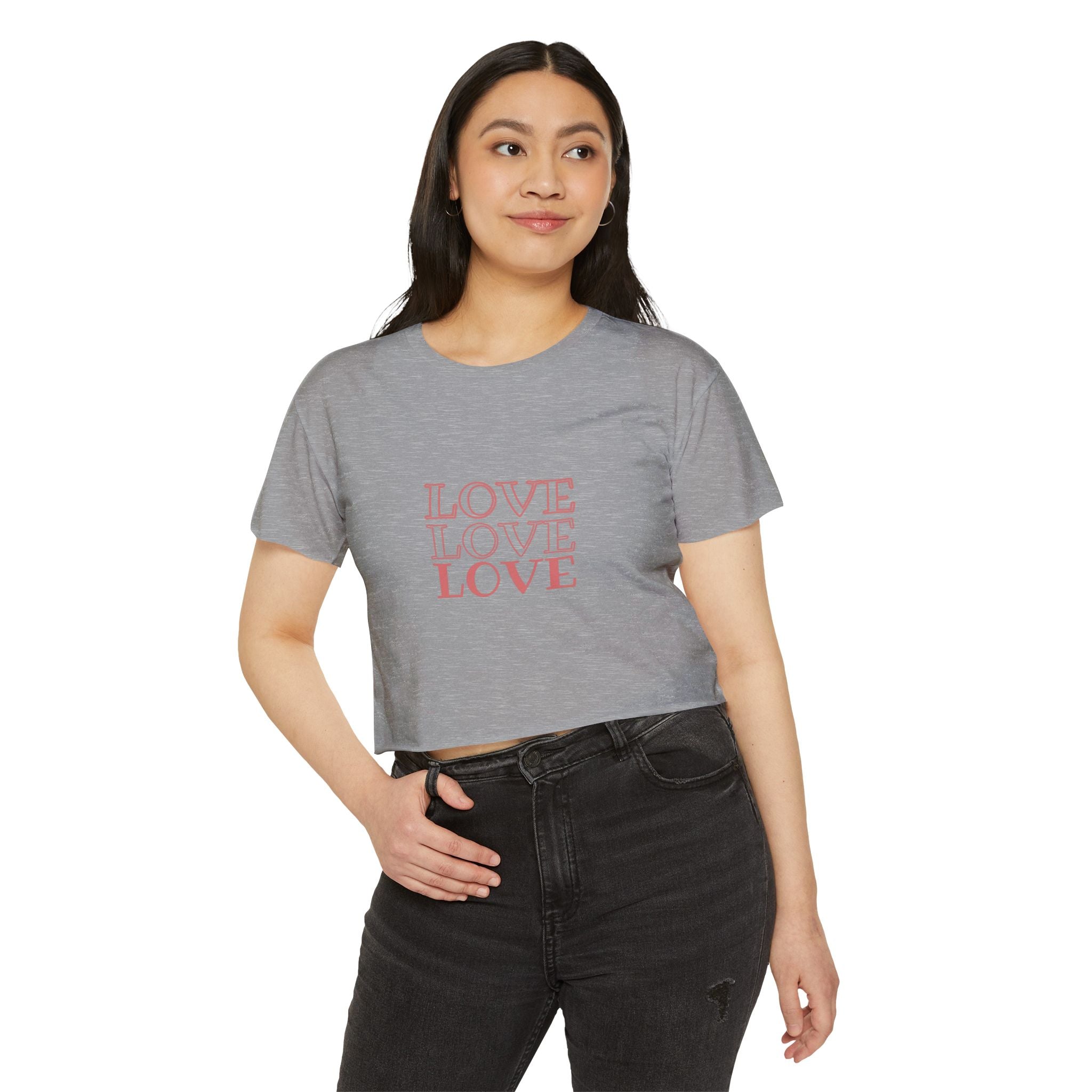 Crop Top — 'LOVE LOVE LOVE' Retro Script Festival Crop Top