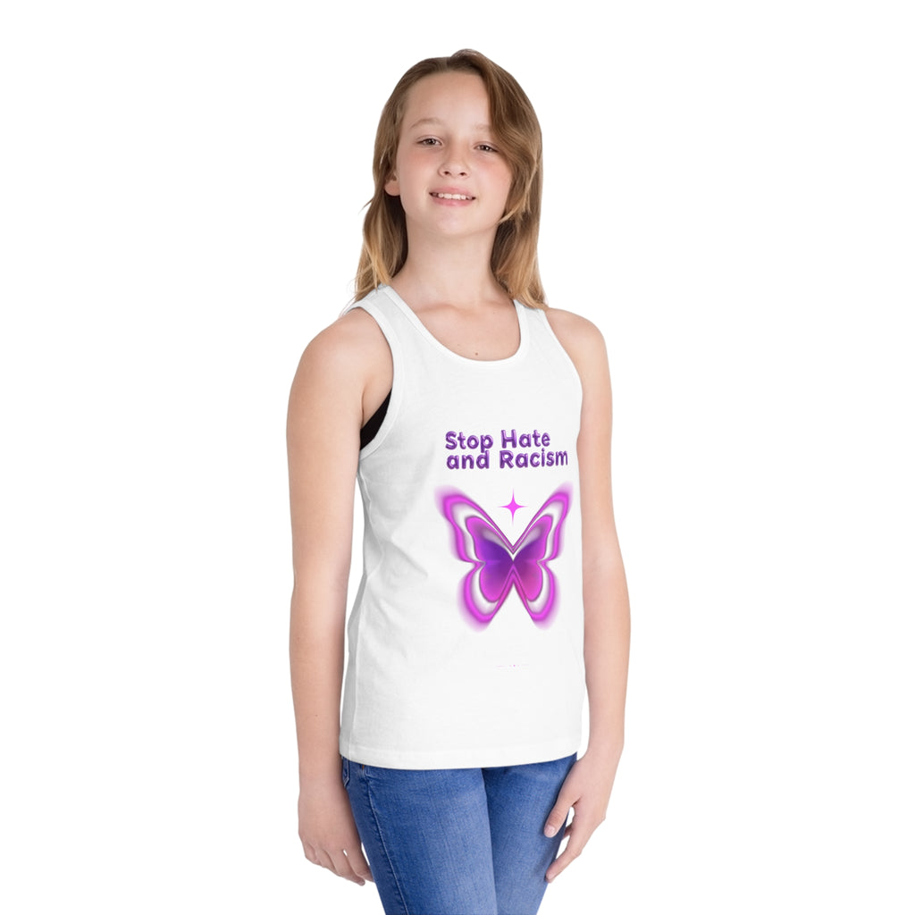 Kids Tank Top — "Stop Hate and Racism" Purple Butterfly Anti-Racism Tee
