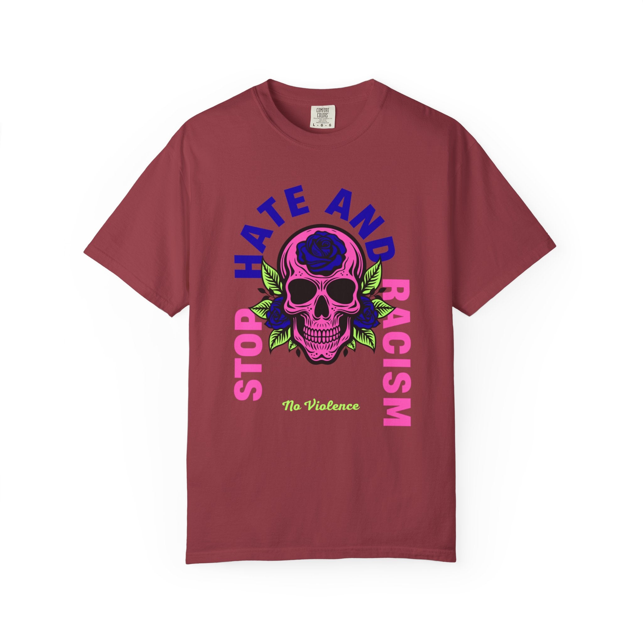 Stop Hate and Racism Skull T-Shirt — Anti-Racism Statement Tee