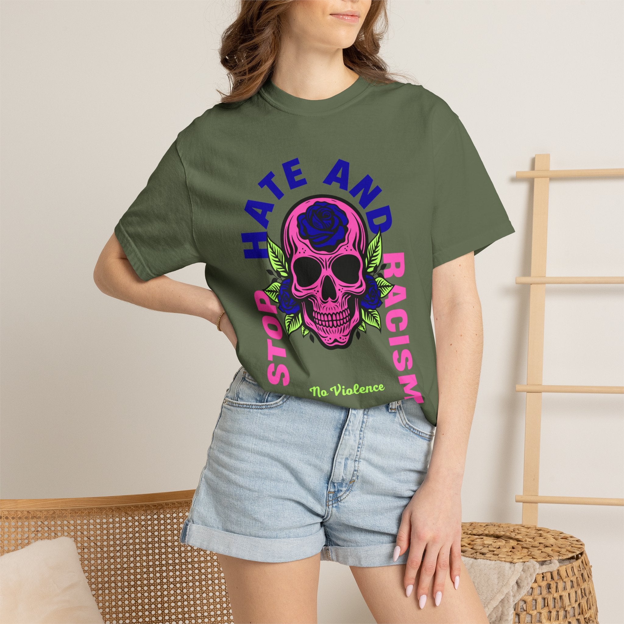 Stop Hate and Racism Skull T-Shirt — Anti-Racism Statement Tee