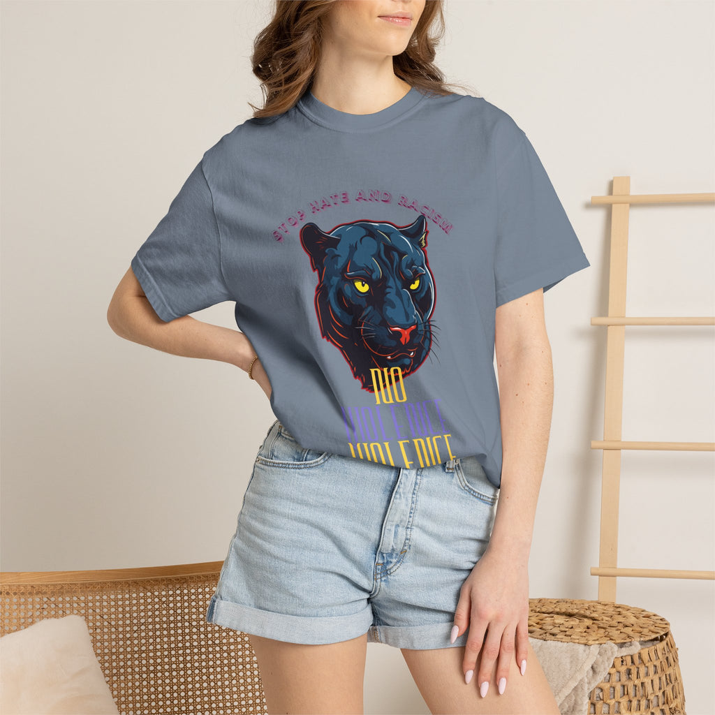 No Violence Panther T-Shirt — Graphic Animal Tee with 'No Violence' Text