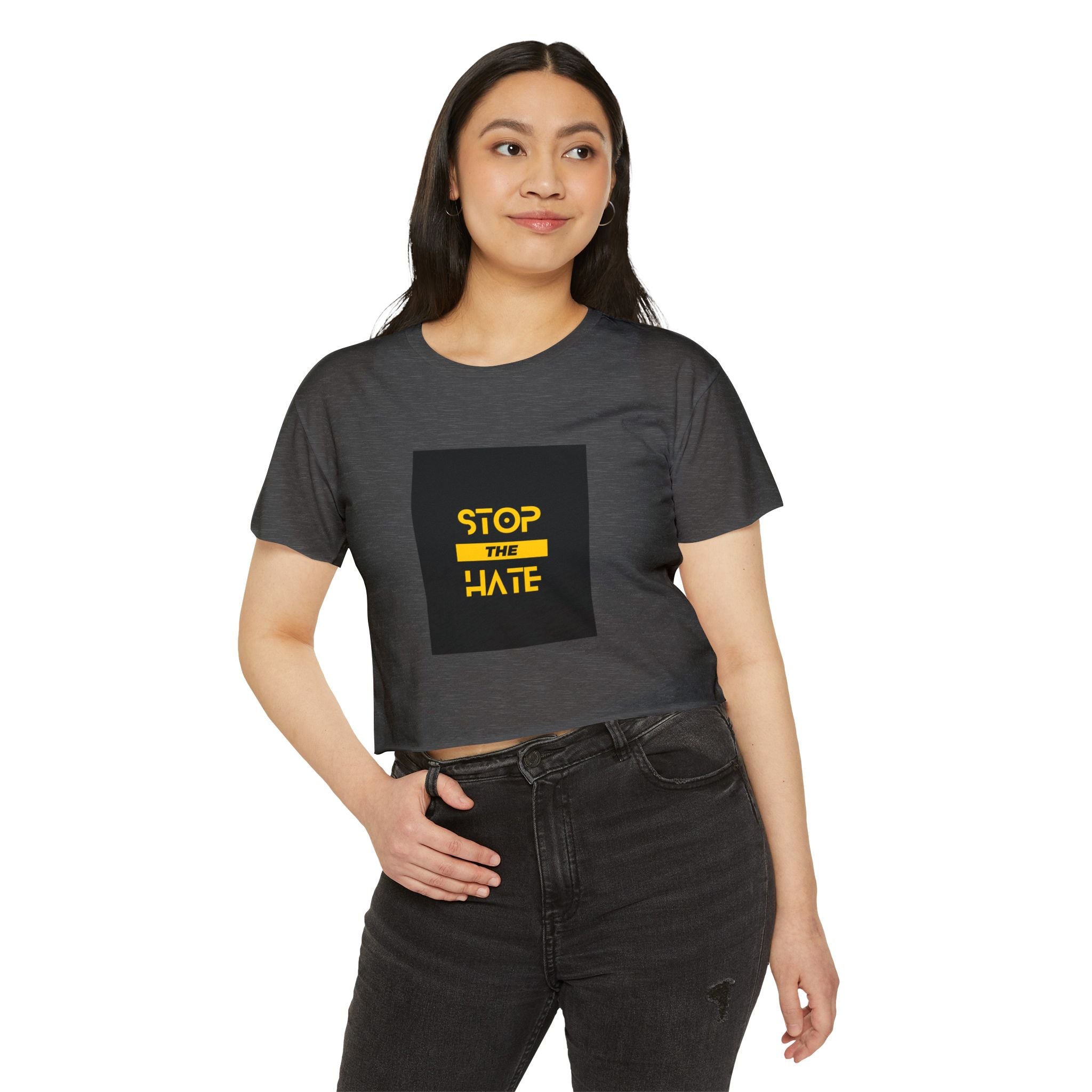 Stop the Hate Crop Top — Women's Festival Anti-Hate Graphic Tee