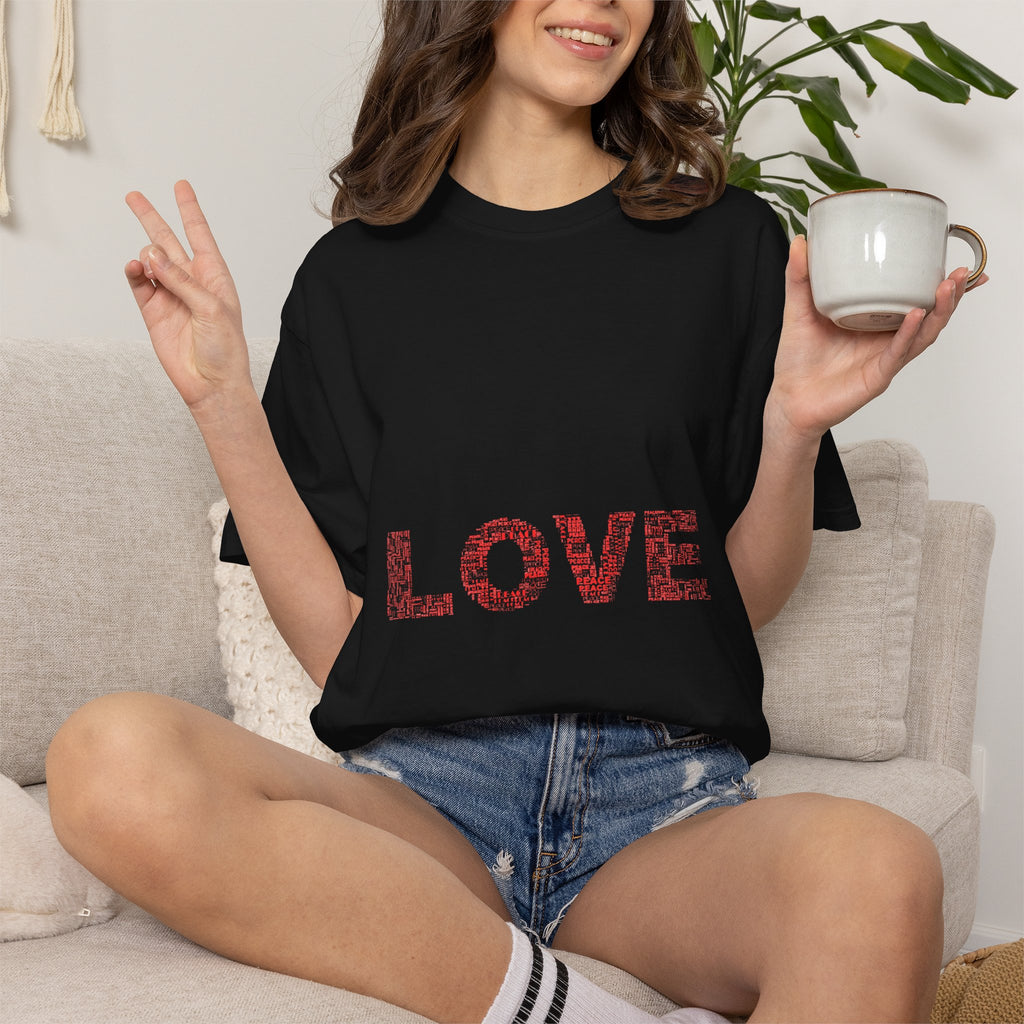 LOVE Graphic T-Shirt — Pink Floral Text Tee for Valentine’s Day & Everyday