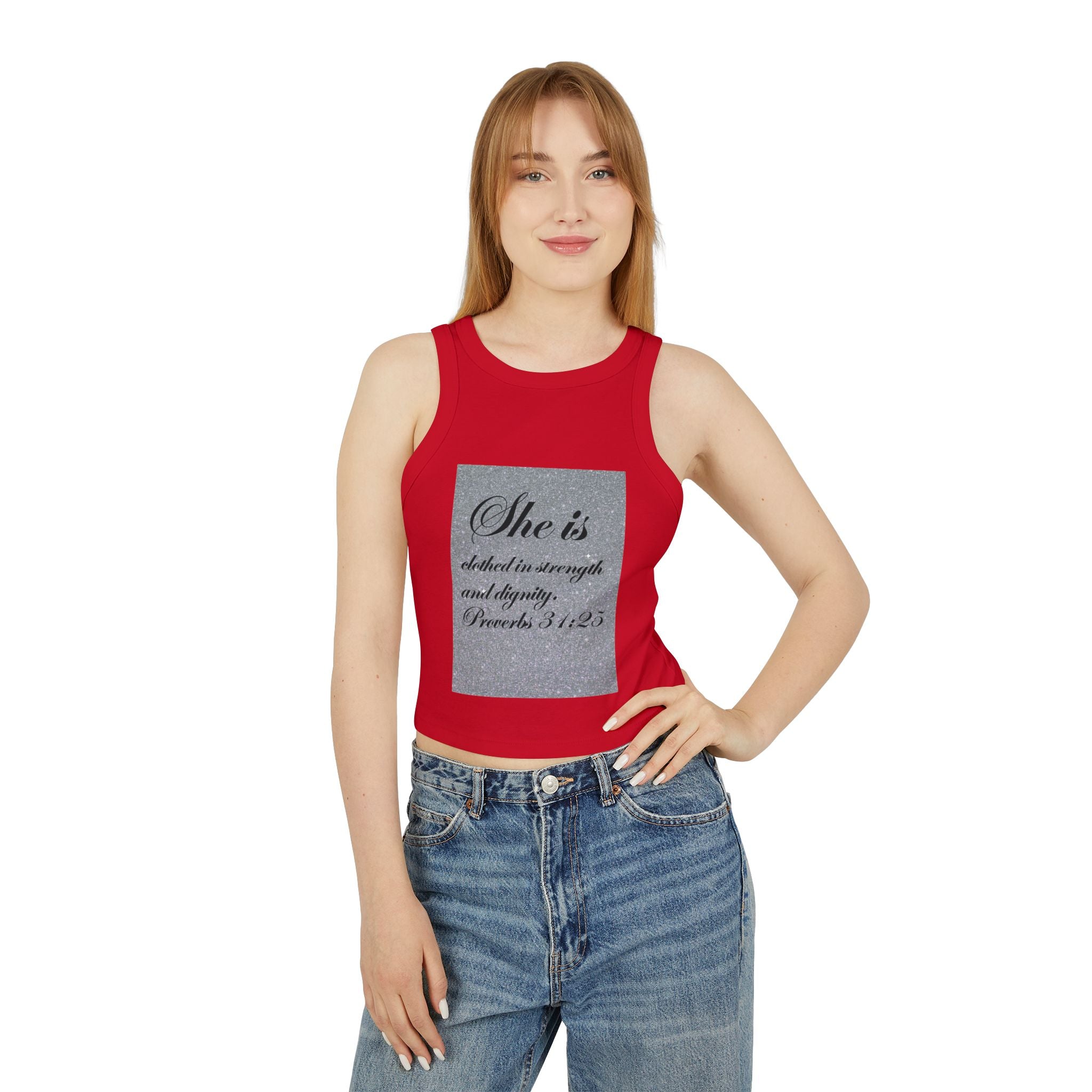 Proverbs 31:25 'She Is Clothed in Strength' Women's Ribbed Racer Tank