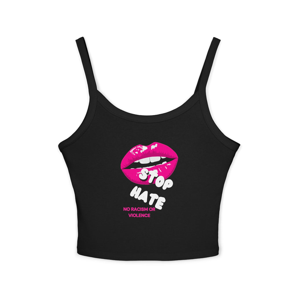 Spaghetti Tank Top — Pink Lip 'Stop Hatin'' Graphic Crop