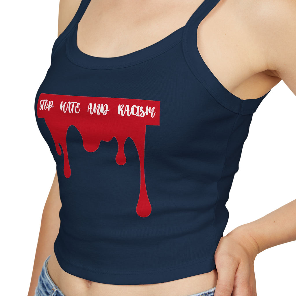 Stop Hate And Racism Spaghetti Strap Tank Top — Anti-Racism Graphic Crop