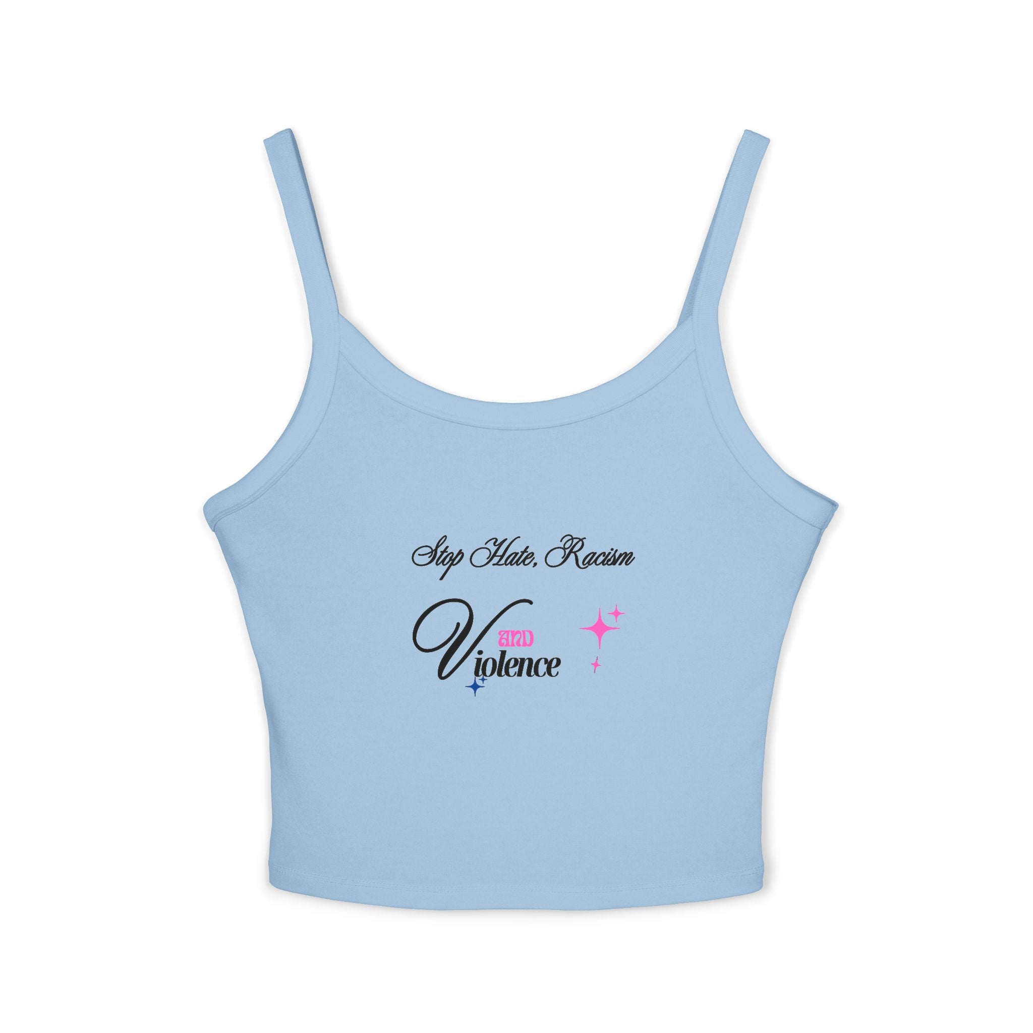 Women's Spaghetti Tank Top — "My Mom Knows Vibe" Pink Accent Crop