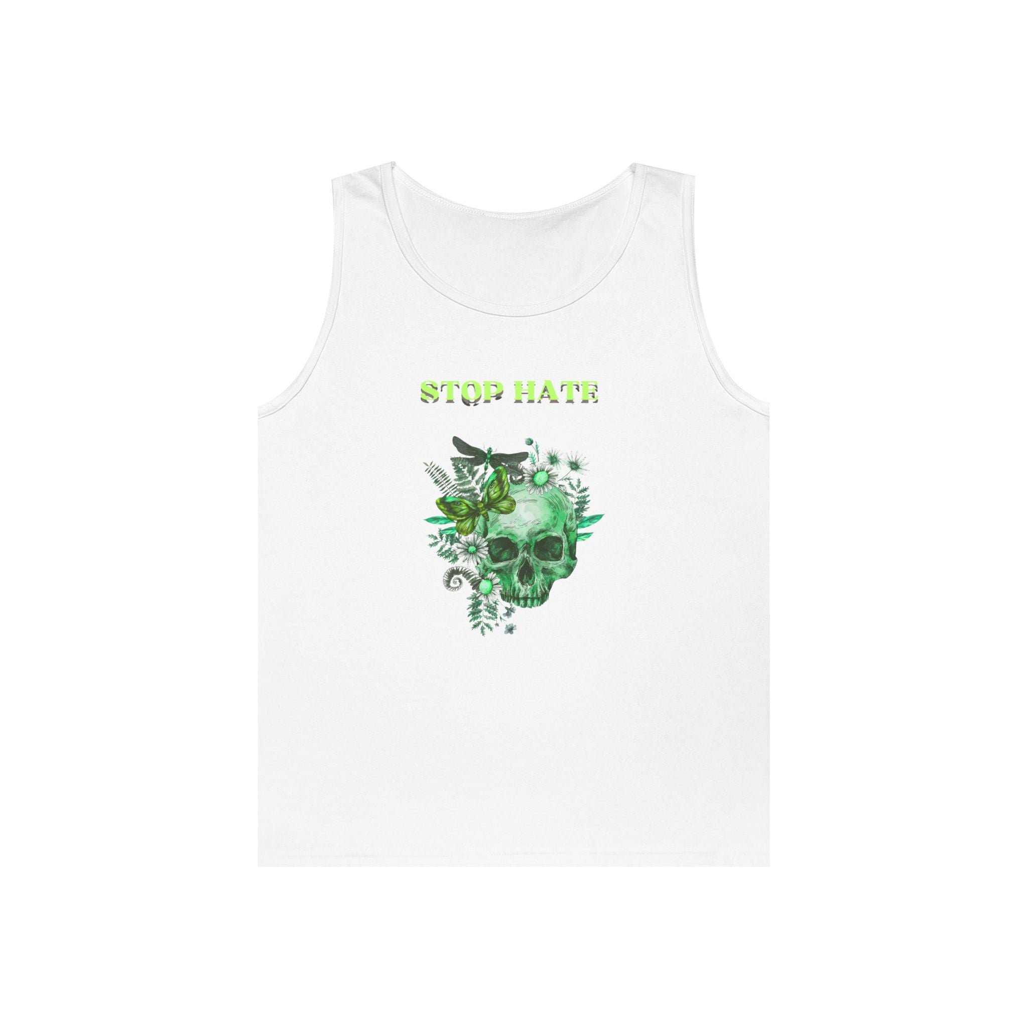 Stop Hate Skull Tank — Green Floral Skull Tank Top