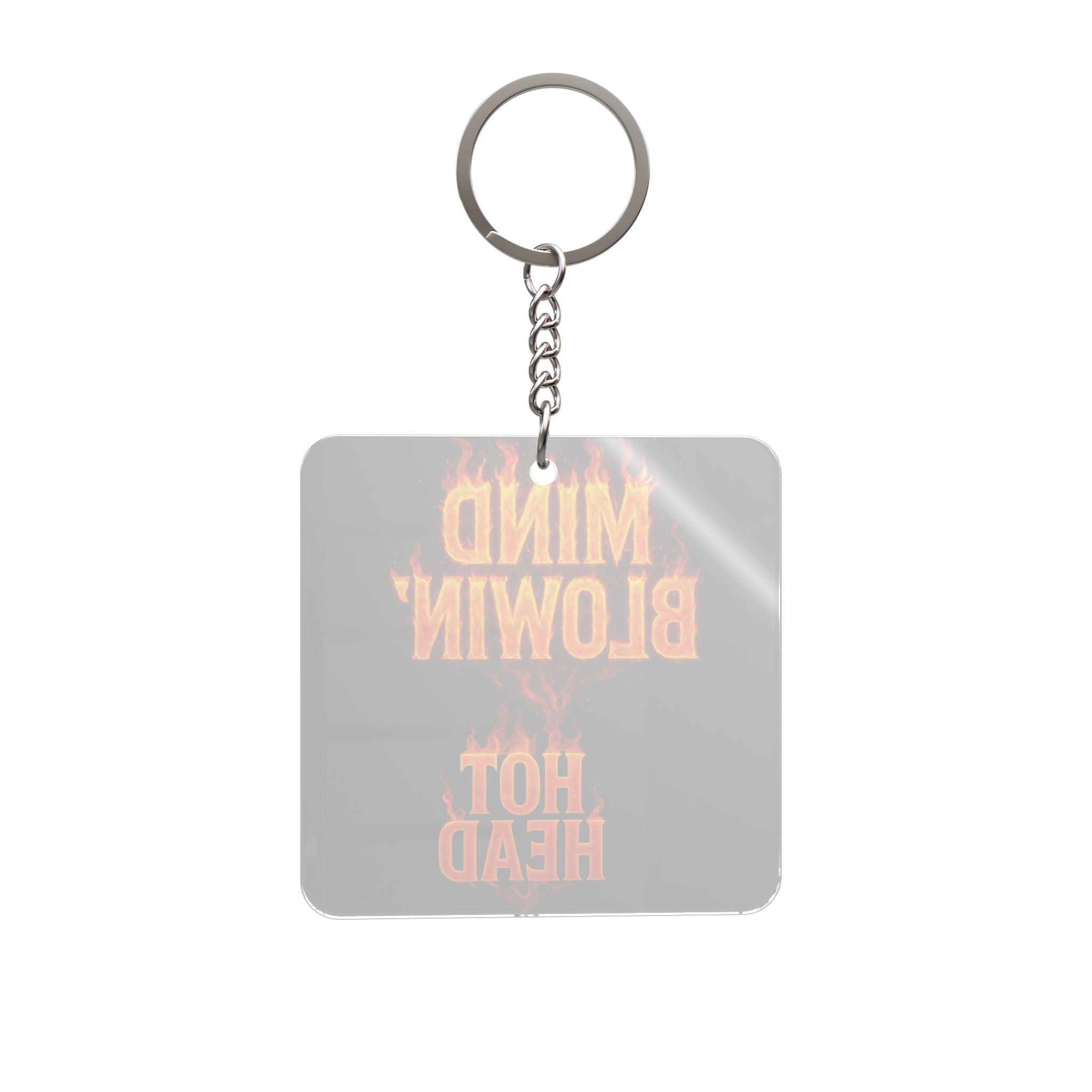 Square Keychain — "Mind Blowin' Hot Head" Flame Graphic Keyring