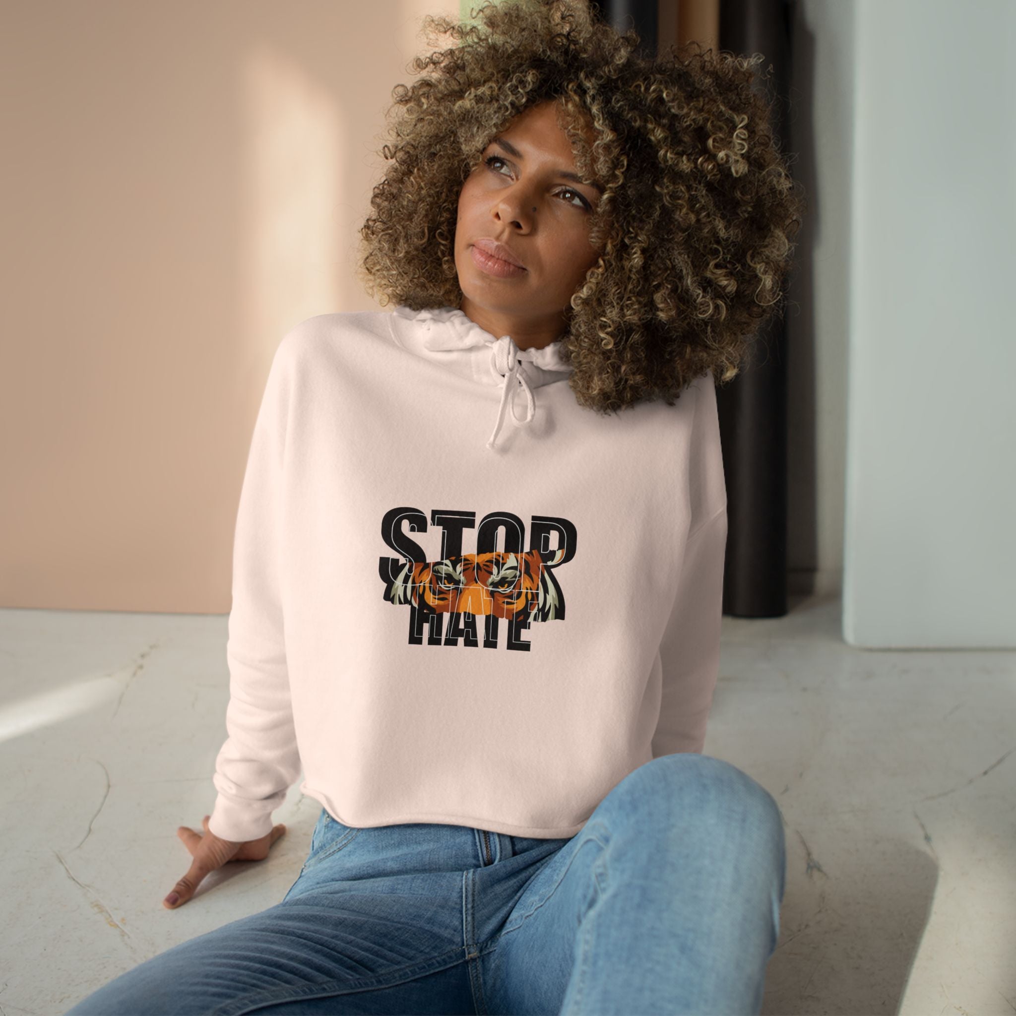 Stop Hate Crop Hoodie – Tiger Graphic Anti-Hate Streetwear