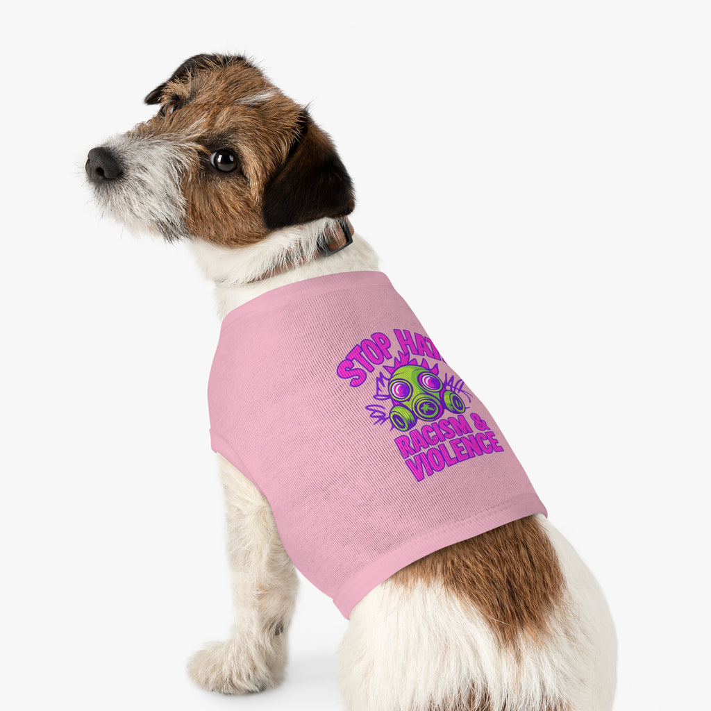 Pet Tank Top — "Stop Hate: Racism & Violence" Neon Gas Mask Anti-Racism Tee for Dogs