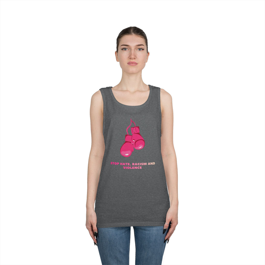 Pink Boxing Gloves Tank Top – “Stop Hate, Racism and Violence” Graphic Tank