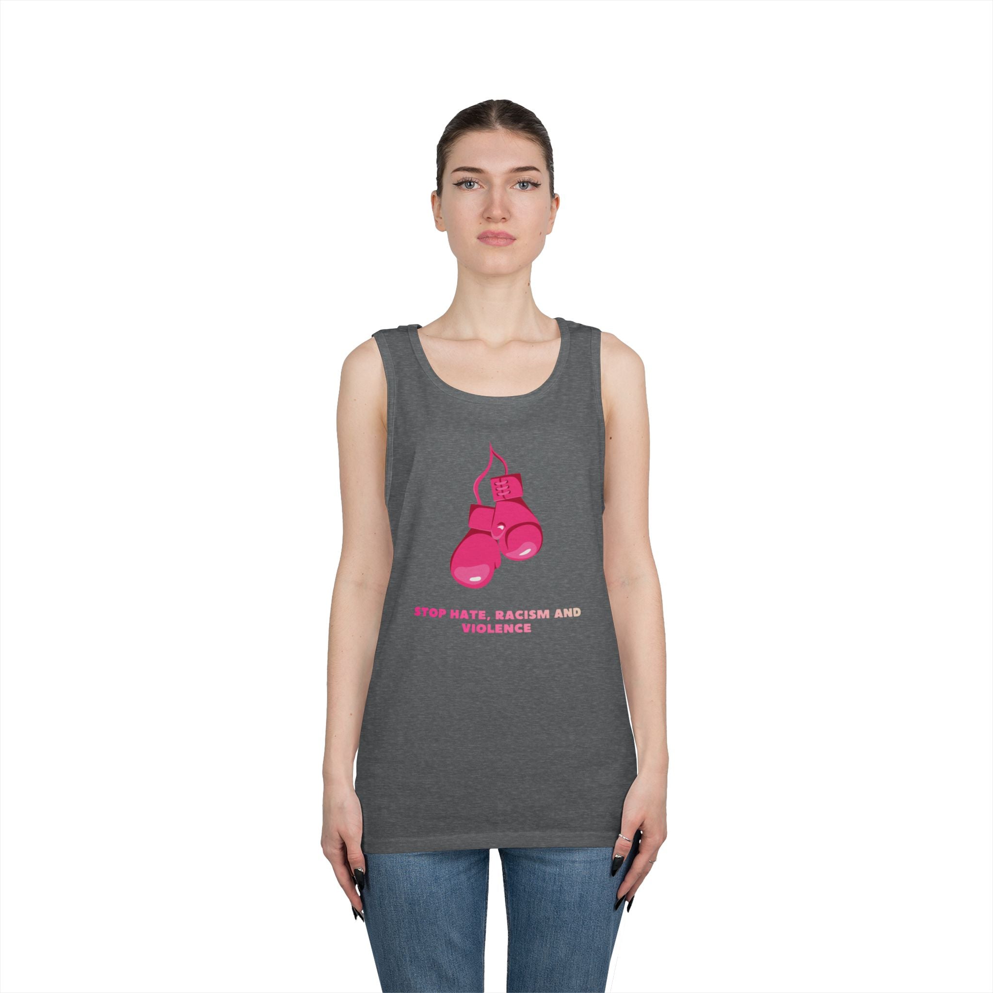 Pink Boxing Gloves Tank Top – “Stop Hate, Racism and Violence” Graphic Tank