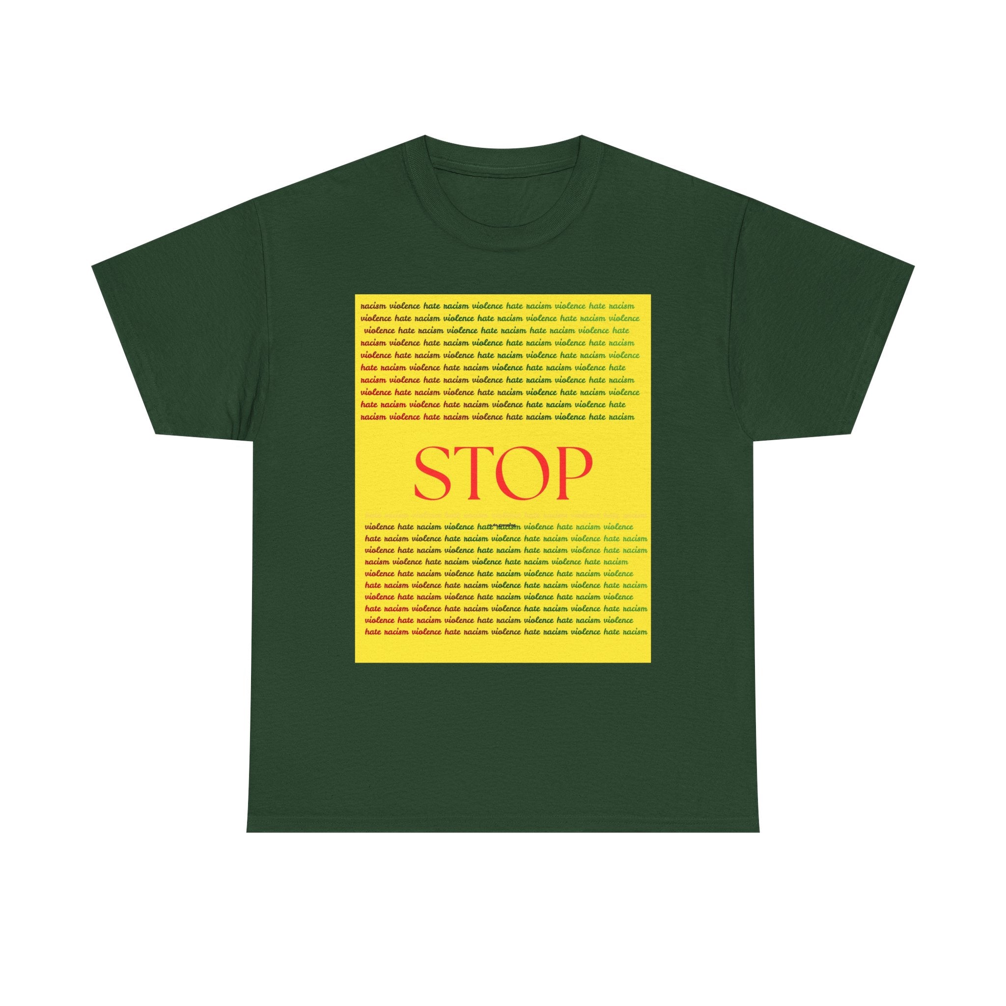 STOP Graphic Tee — Bold Yellow Text Block Protest T-Shirt