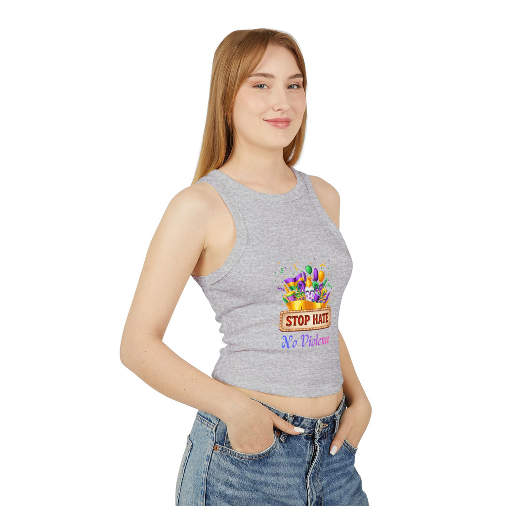 Racer Tank Top — "Stop Hate No Violence" Pride-Inspired Peace Tee