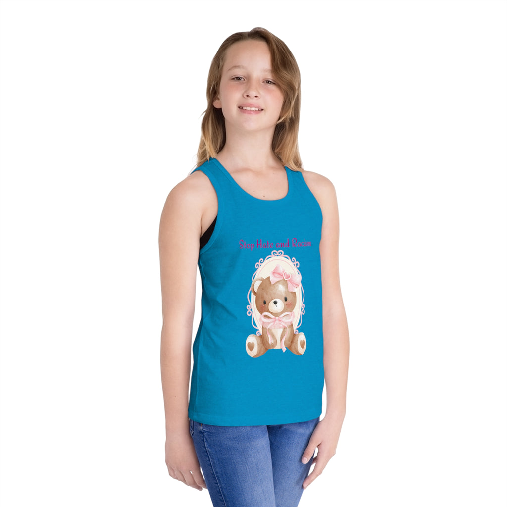 Kids Tank Top — "Stop Hate and Racism" Teddy Bear Graphic