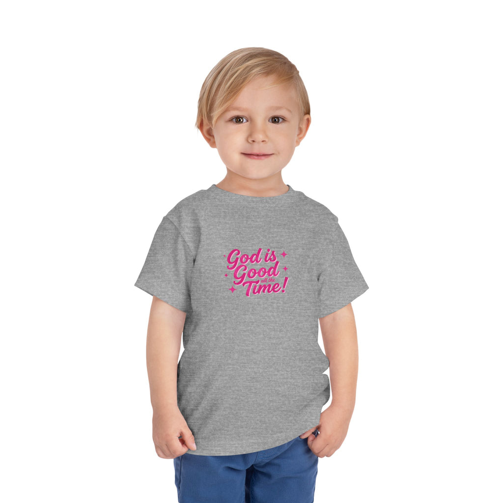 Toddler Tee – "God is Good Time" Pink Script Christian Kids Shirt