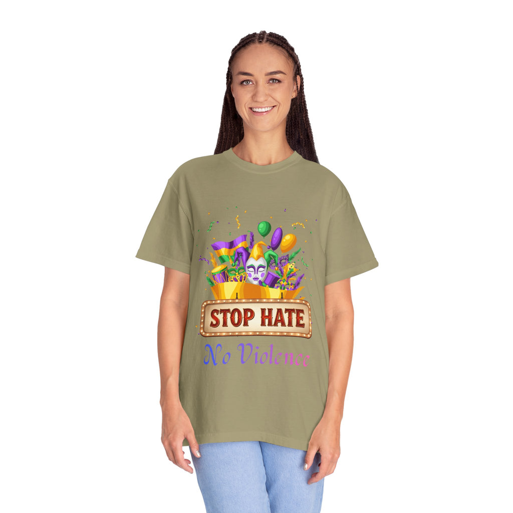 T-Shirt — "Stop Hate, No Violence" Mardi Gras Parade Design