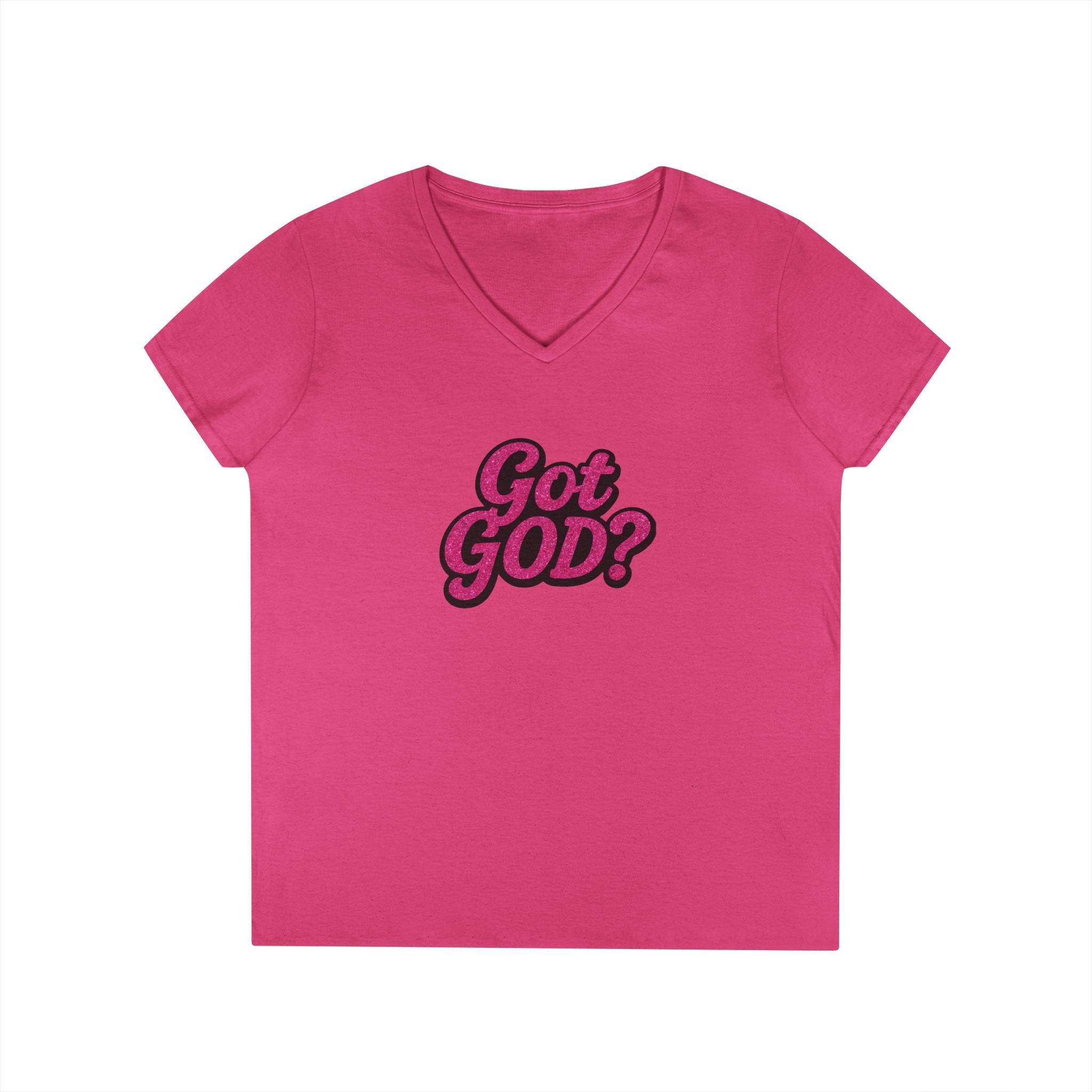 Got GOD? Ladies' V-Neck T-Shirt — Retro Pink Faith Graphic