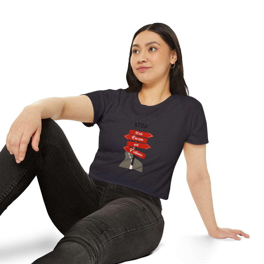 Stop Hate Racism and Violence Crop Top — Women's Activist Festival Tee