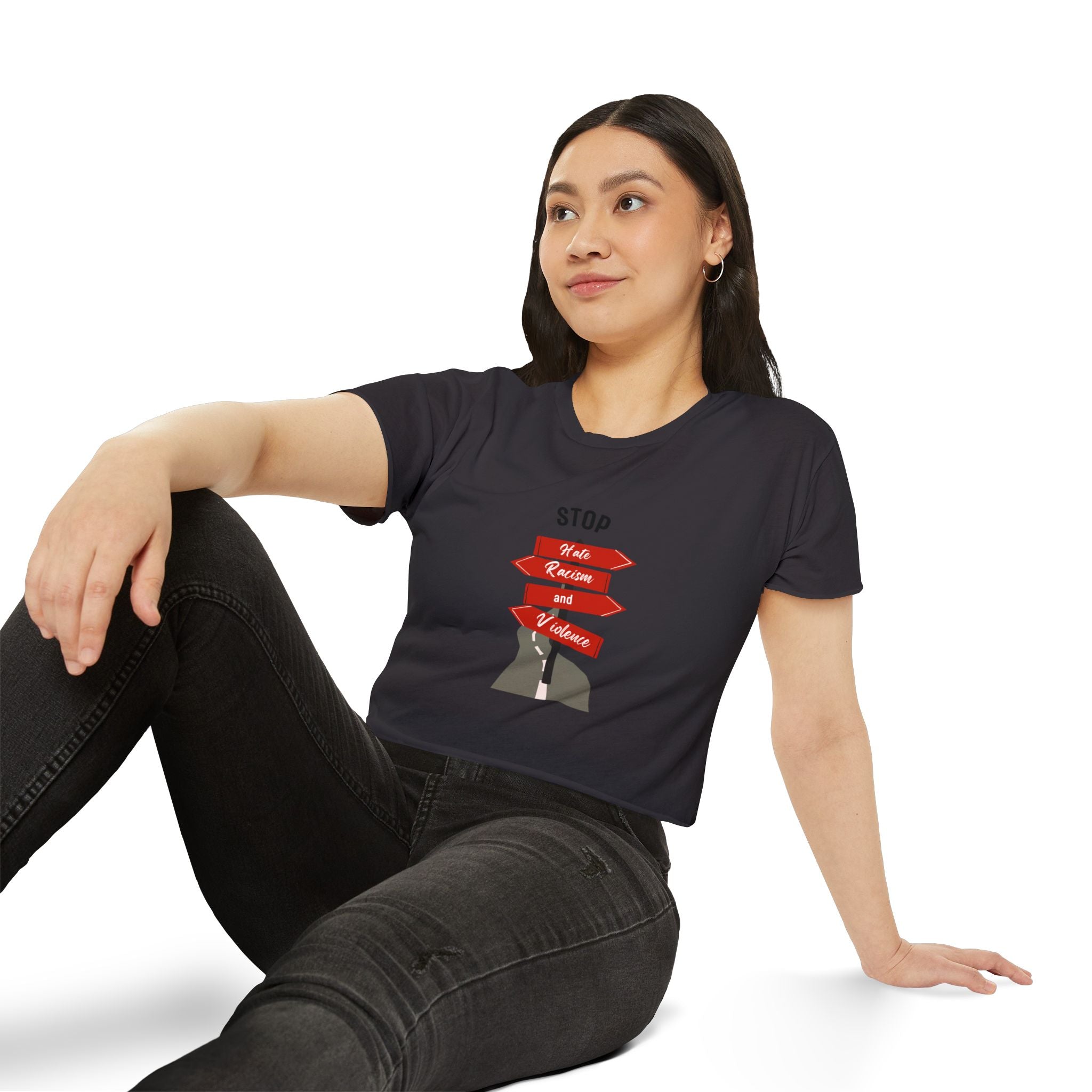 Stop Hate Racism and Violence Crop Top — Women's Activist Festival Tee
