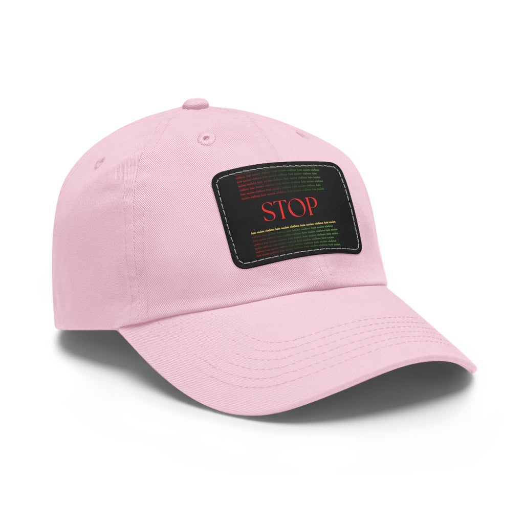 Leather Patch Dad Hat — 'STOP' Embossed Casual Baseball Cap