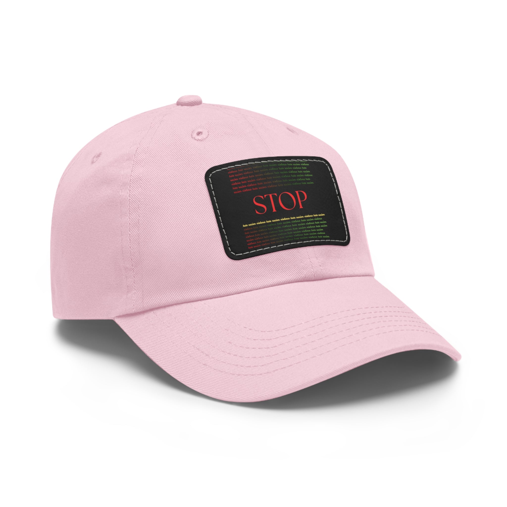 Leather Patch Dad Hat — 'STOP' Embossed Casual Baseball Cap