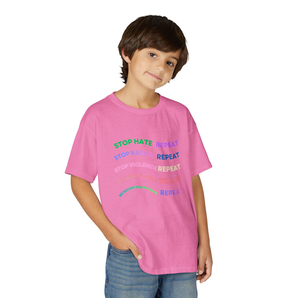 Youth T‑Shirt — "Stop Hate Repeat" Rainbow Anti-Bullying Tee