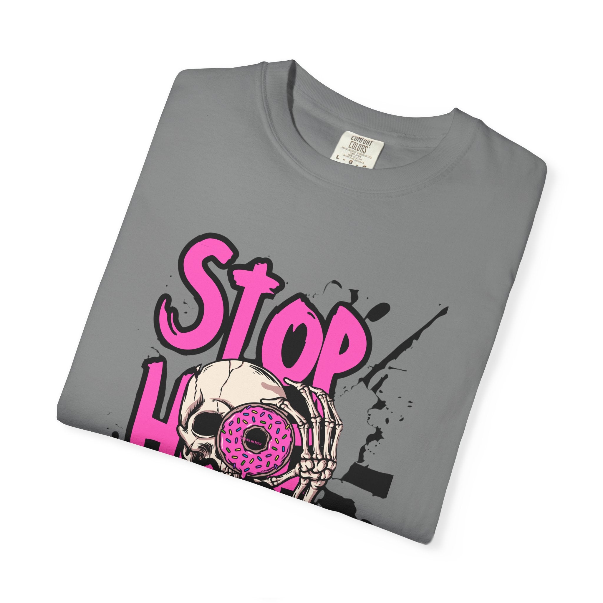 Stop H8 and Racism Graphic Tee — Anti-Racism Skull Donut Protest T-Shirt